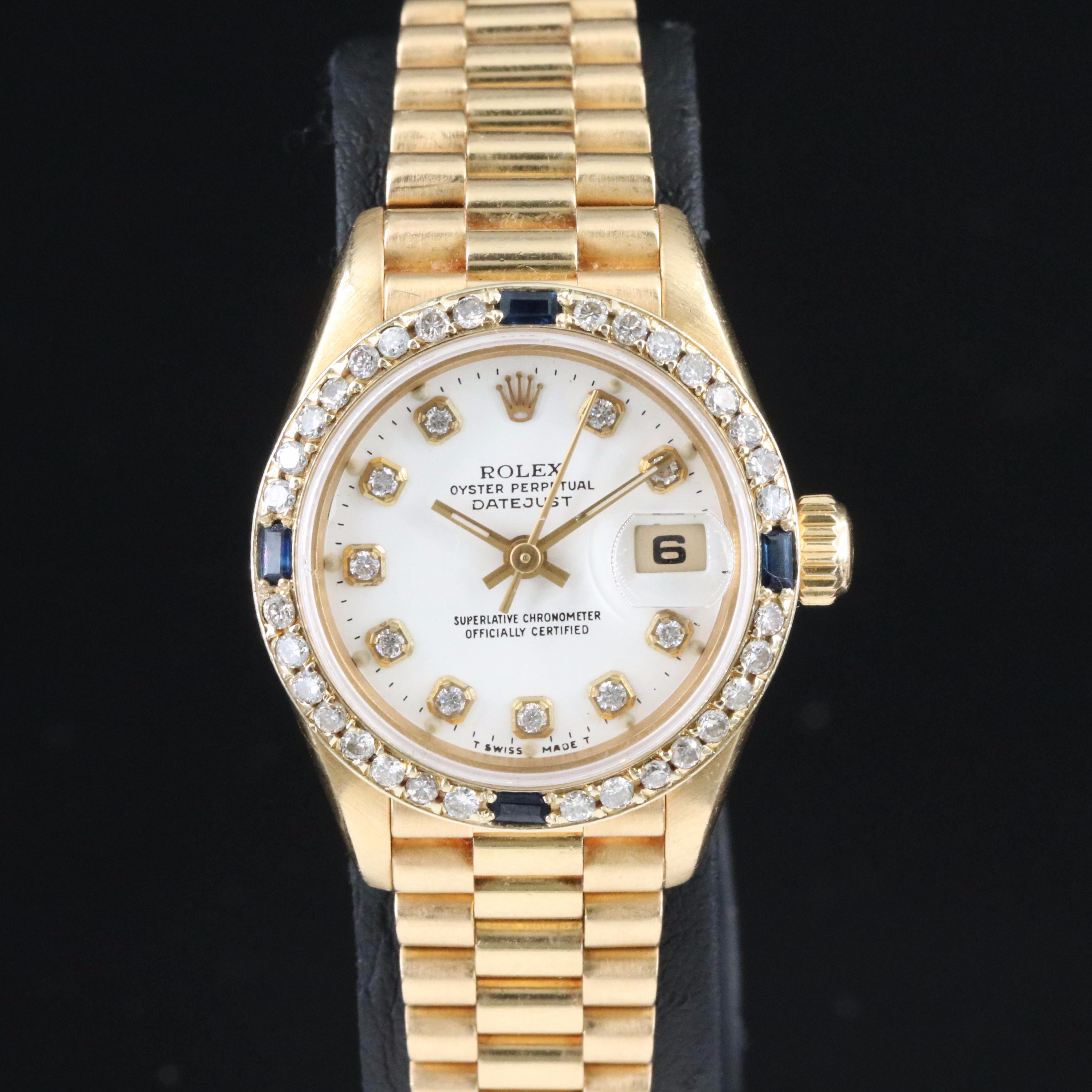 Rolex Datejust 69178 Custom Diamond Dial & Bezel 26mm 18K Gold Automatic Watch