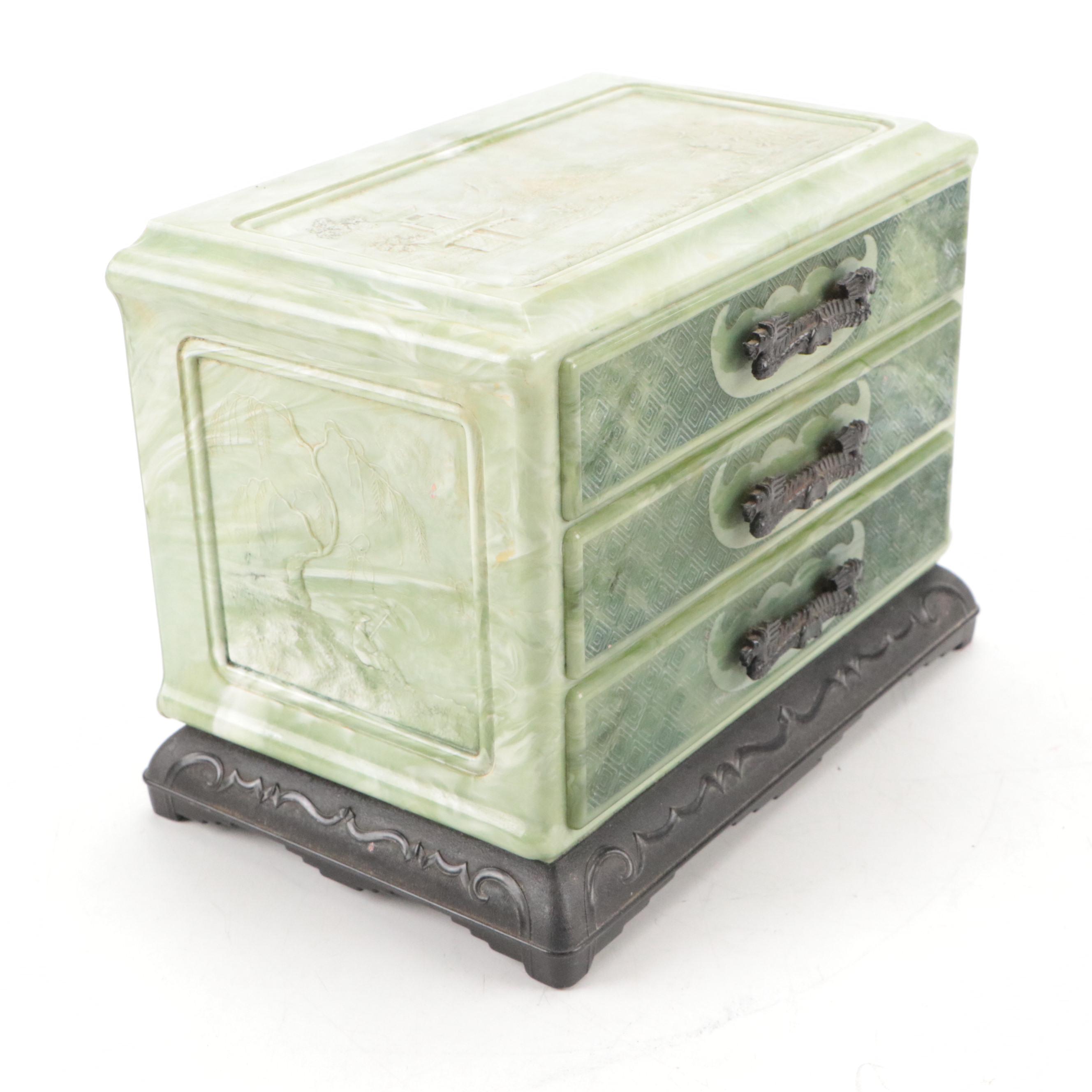 Chinese Jewelry Box and Japanese Hand-Painted Black Lacquerware Jewelry Box