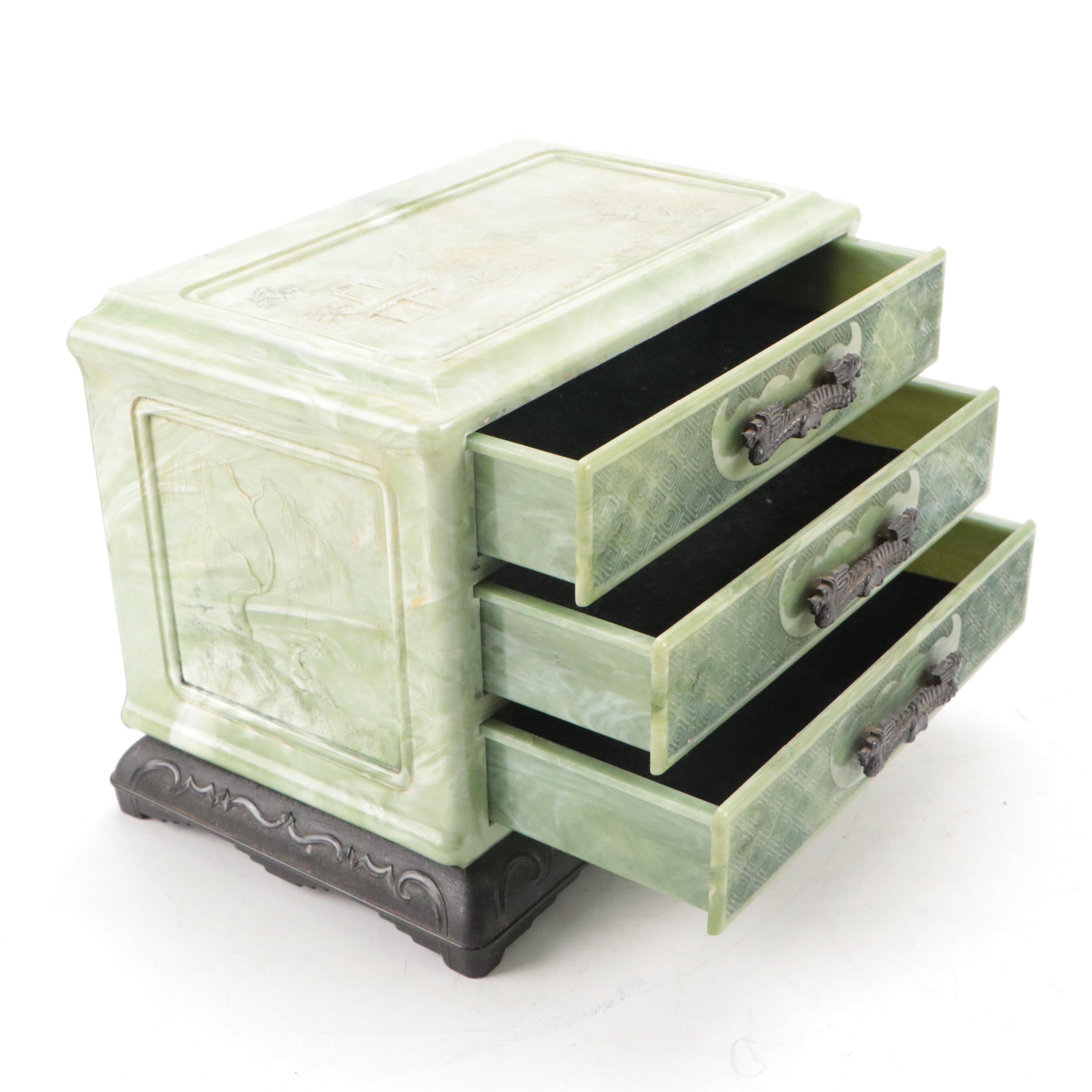 Chinese Jewelry Box and Japanese Hand-Painted Black Lacquerware Jewelry Box