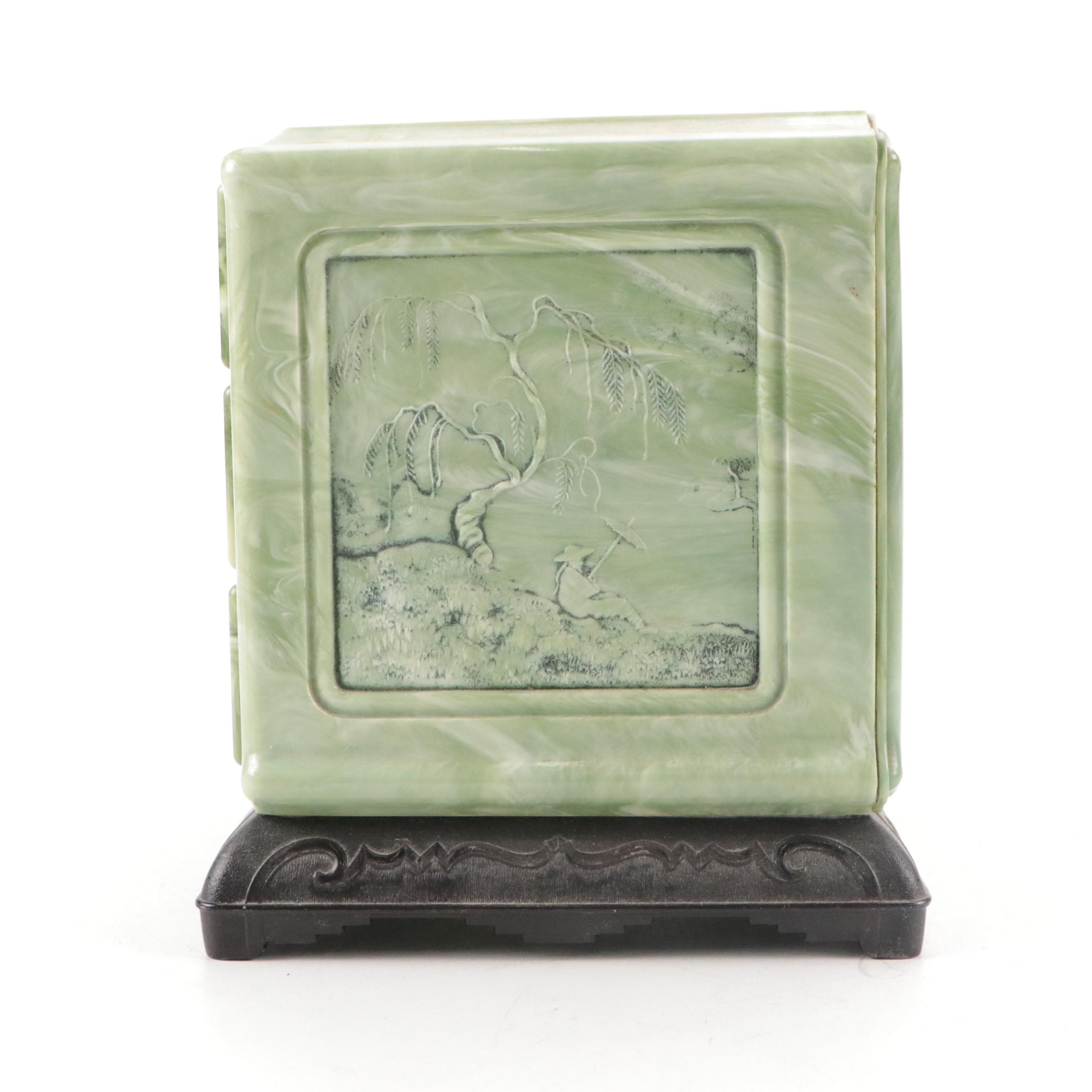 Chinese Jewelry Box and Japanese Hand-Painted Black Lacquerware Jewelry Box