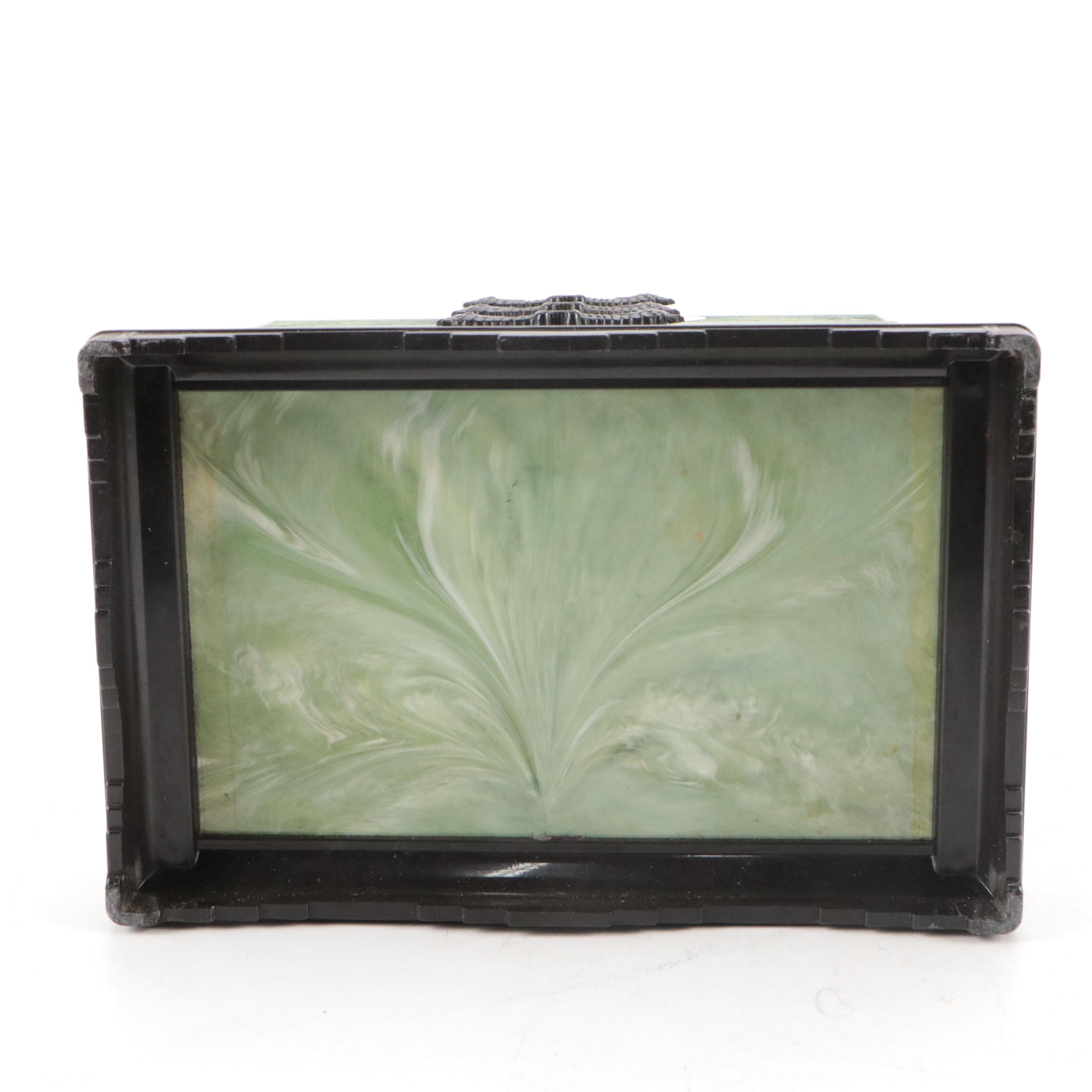 Chinese Jewelry Box and Japanese Hand-Painted Black Lacquerware Jewelry Box