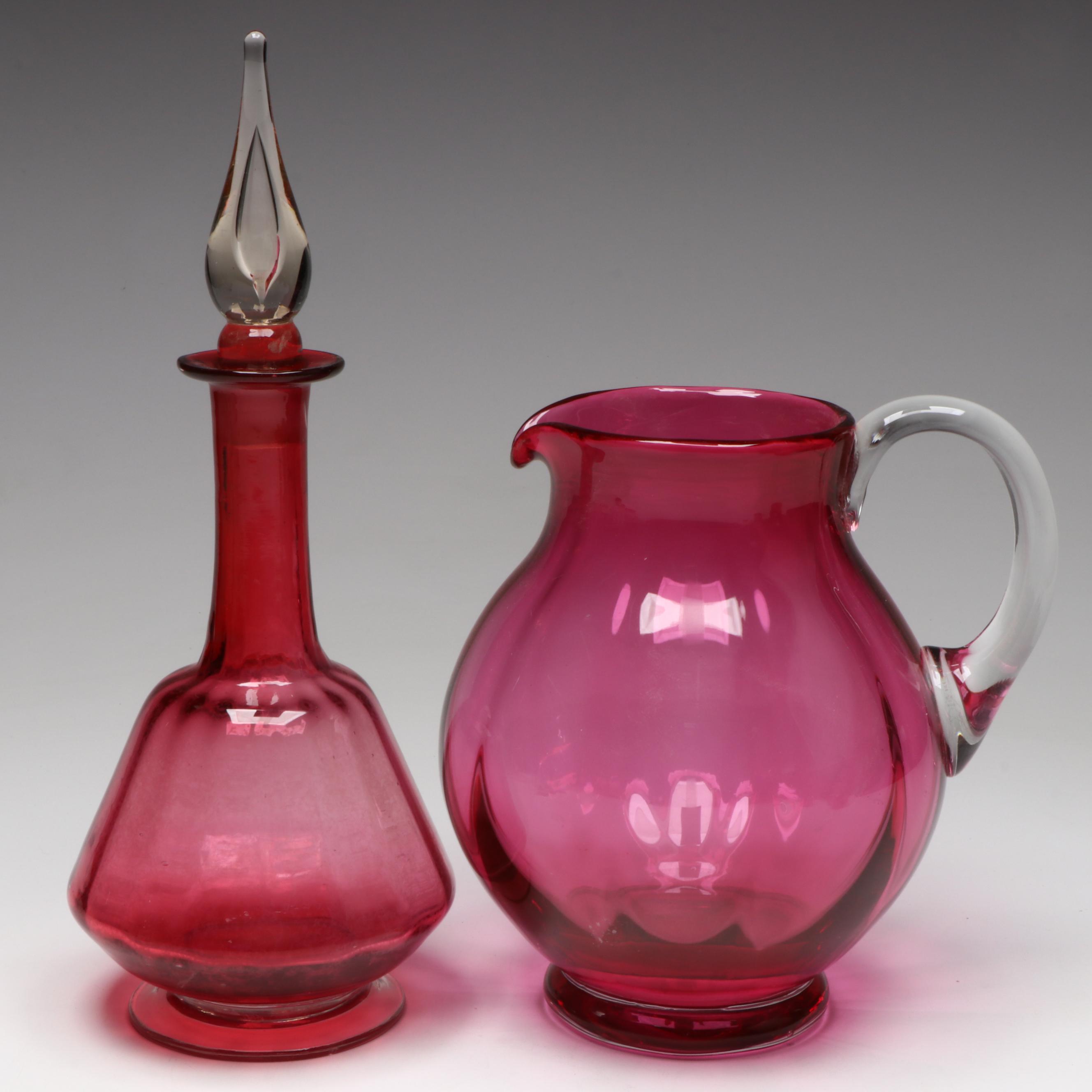 Pilgrim Thumbprint Cranberry Glass Miniature Pitcher with More