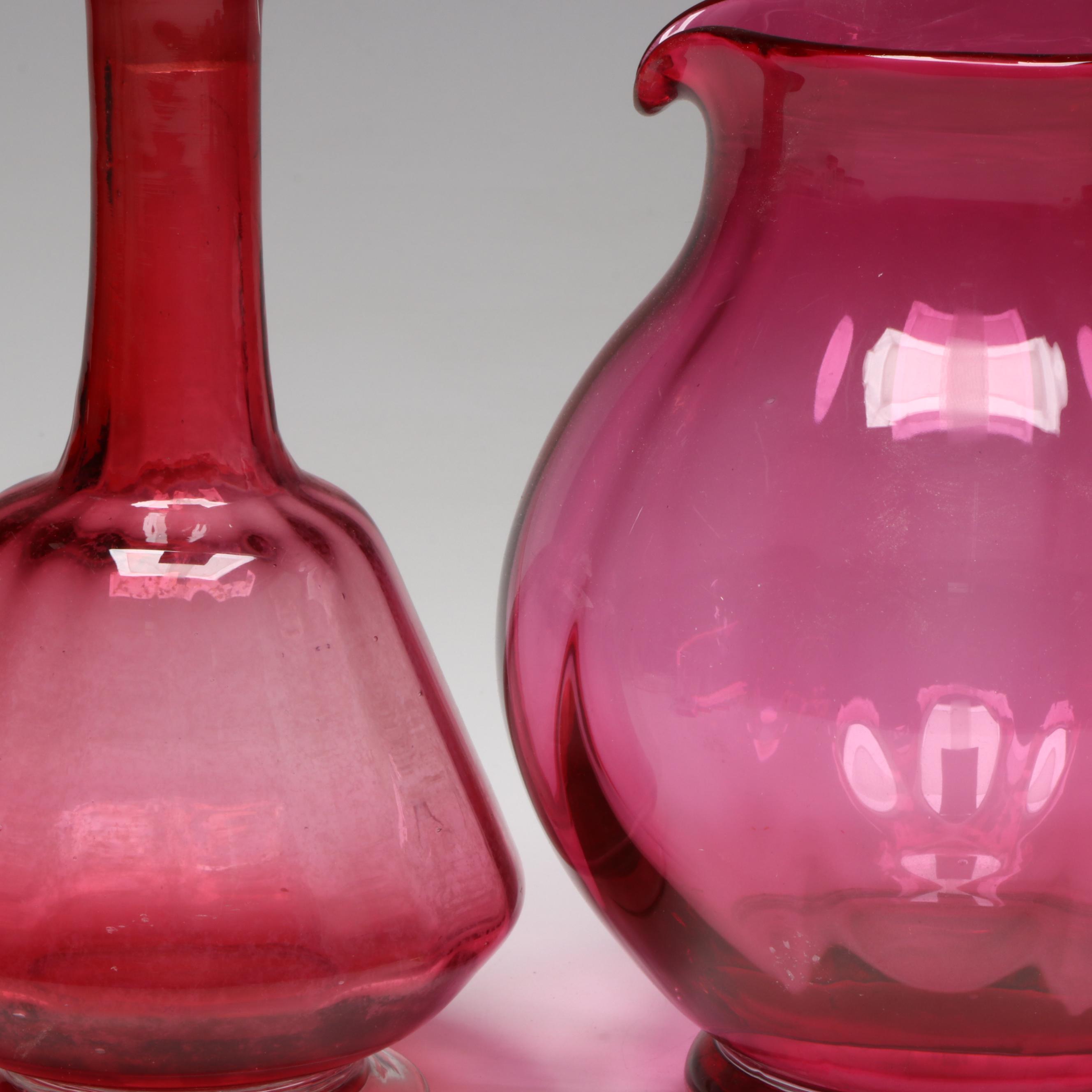 Pilgrim Thumbprint Cranberry Glass Miniature Pitcher with More