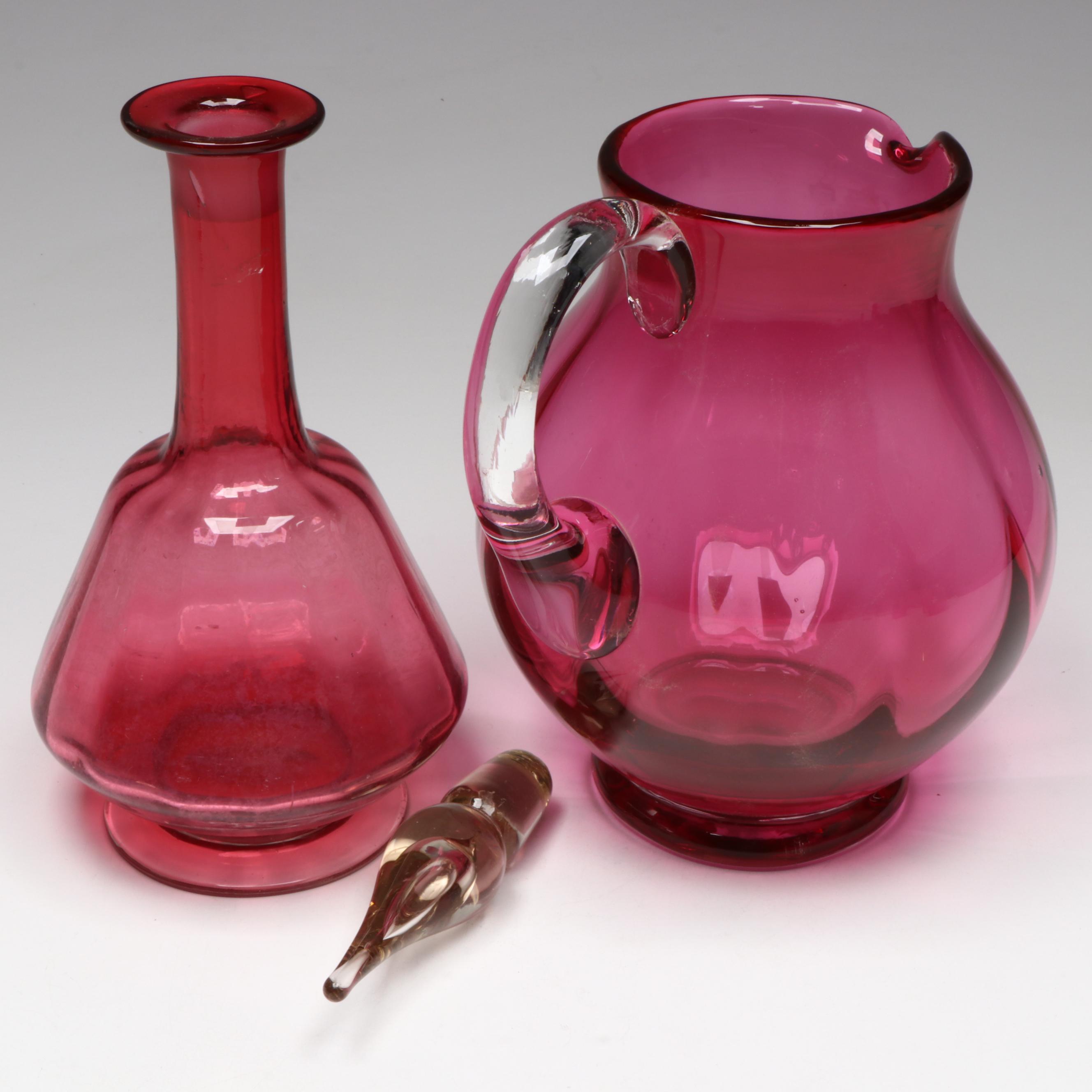 Pilgrim Thumbprint Cranberry Glass Miniature Pitcher with More