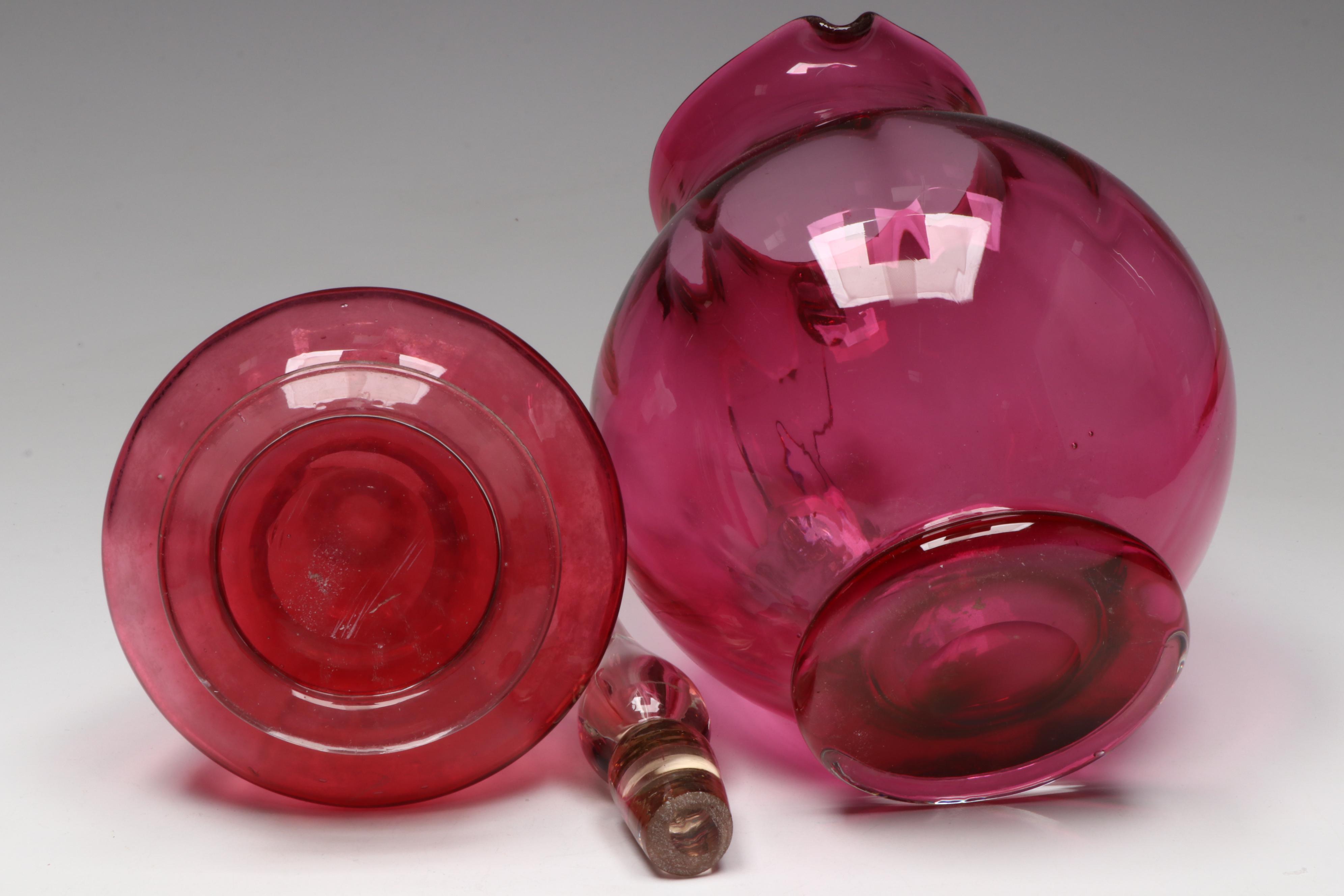 Pilgrim Thumbprint Cranberry Glass Miniature Pitcher with More