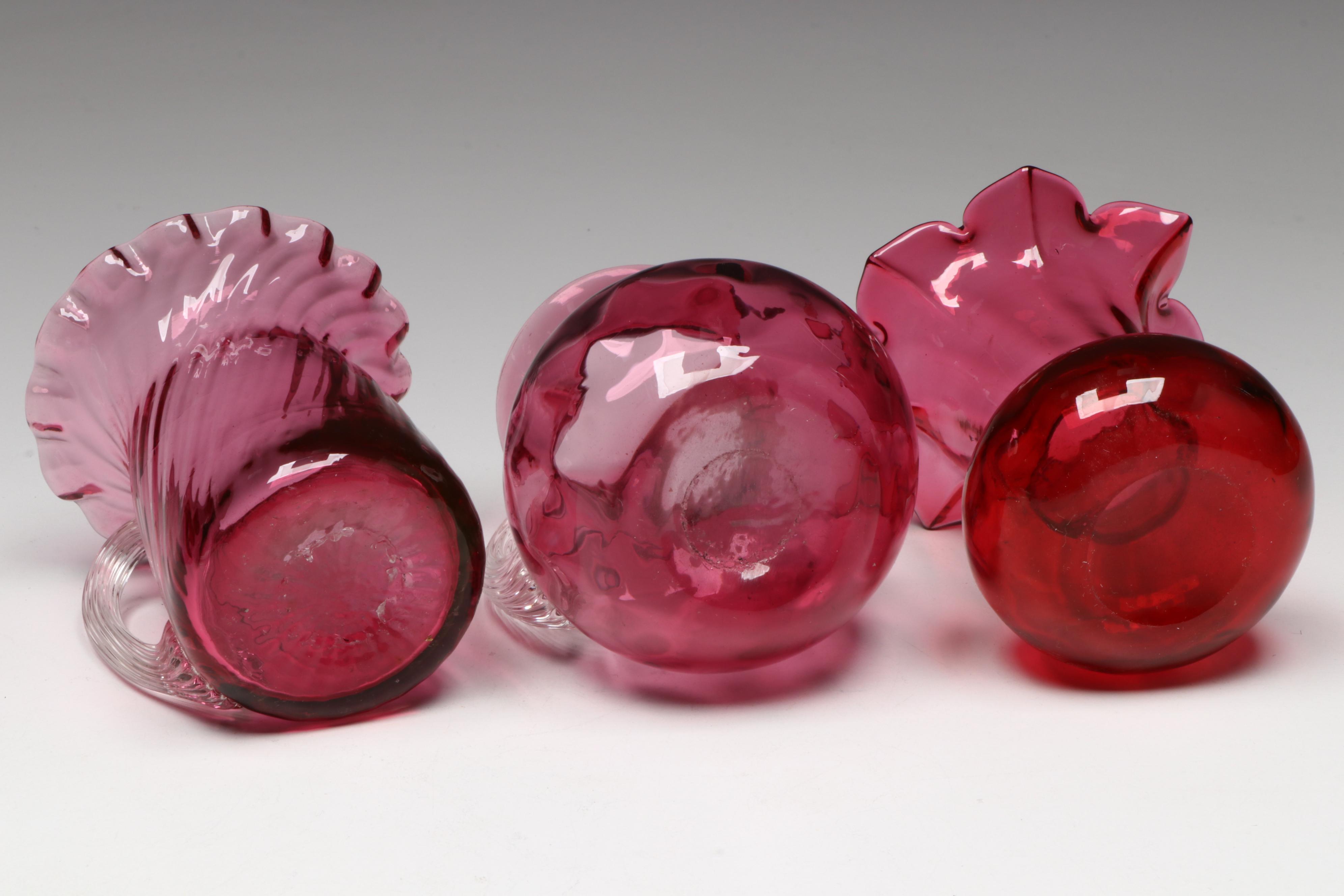 Pilgrim Thumbprint Cranberry Glass Miniature Pitcher with More