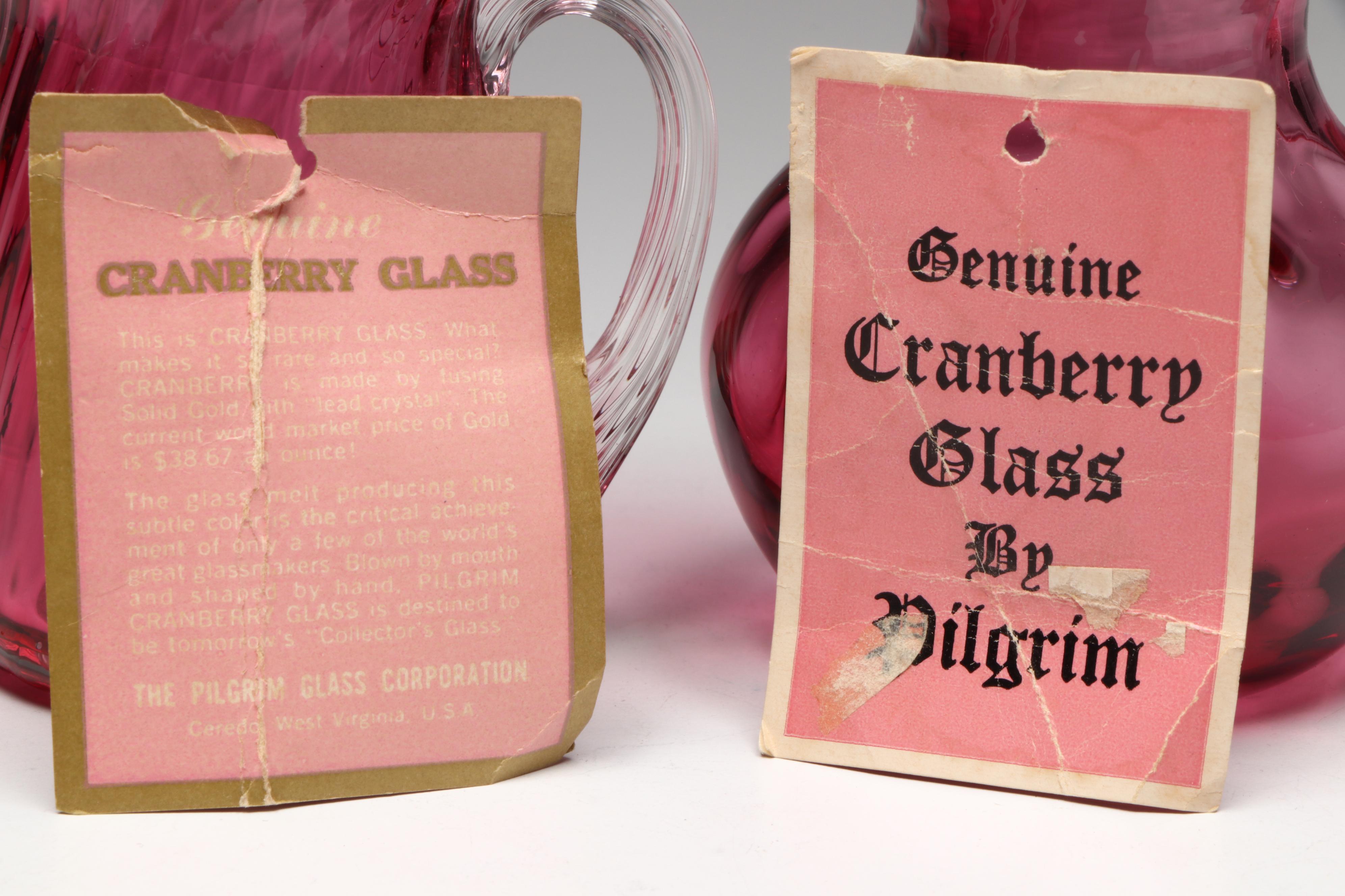 Pilgrim Thumbprint Cranberry Glass Miniature Pitcher with More