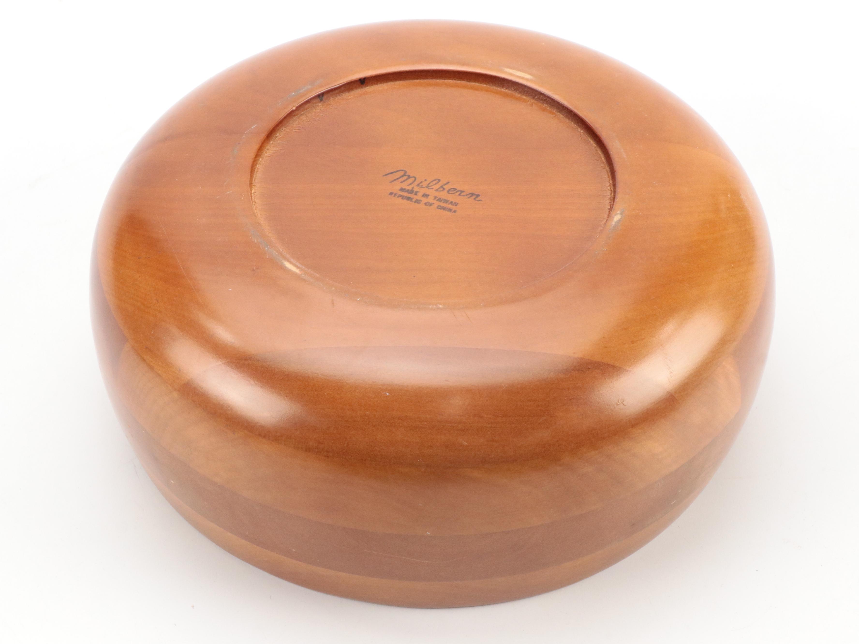 Mid Century Modern Milberu Teak Bowls, Dansk Wood Platter, Mahogany Letter Stand