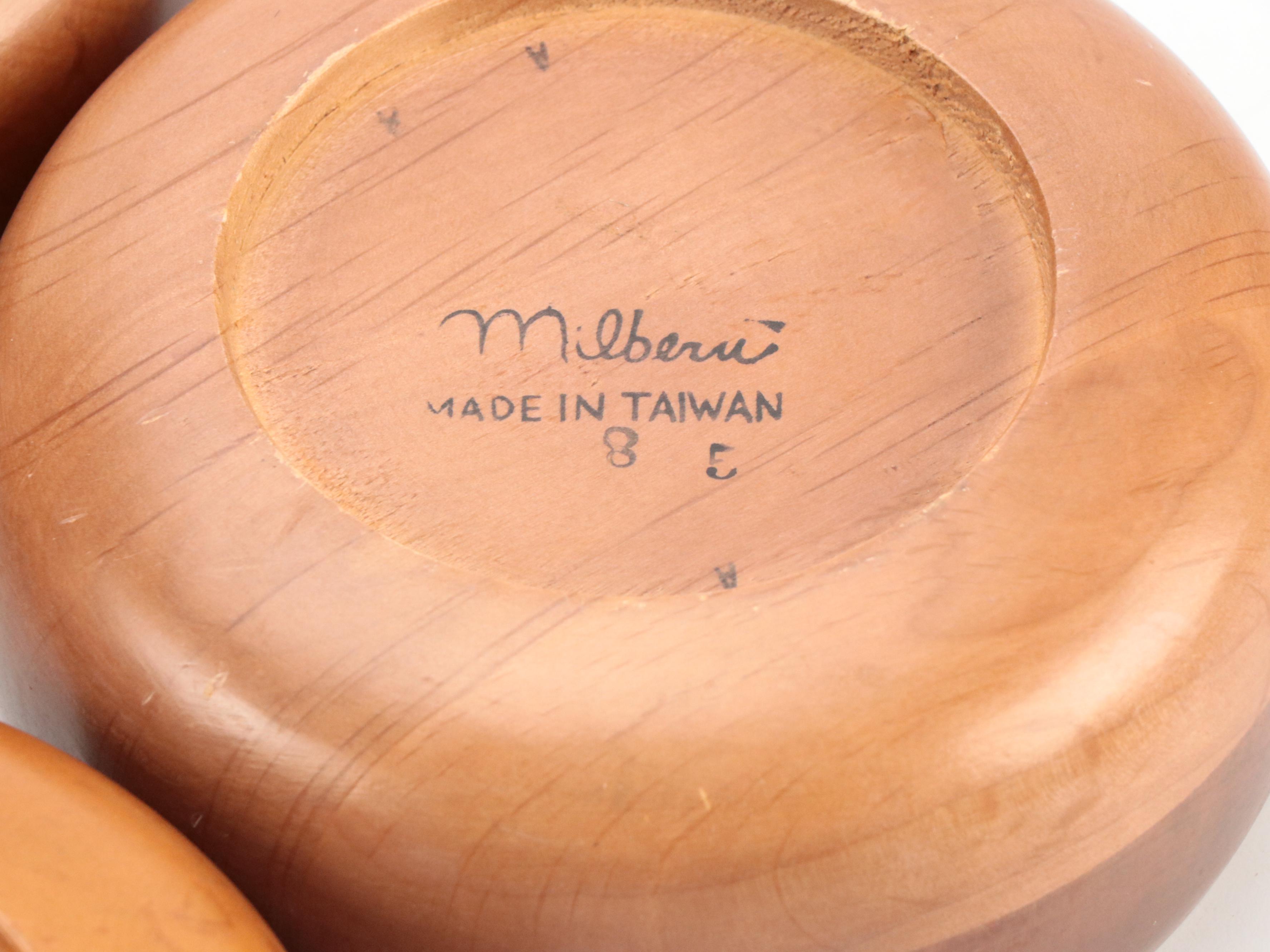 Mid Century Modern Milberu Teak Bowls, Dansk Wood Platter, Mahogany Letter Stand