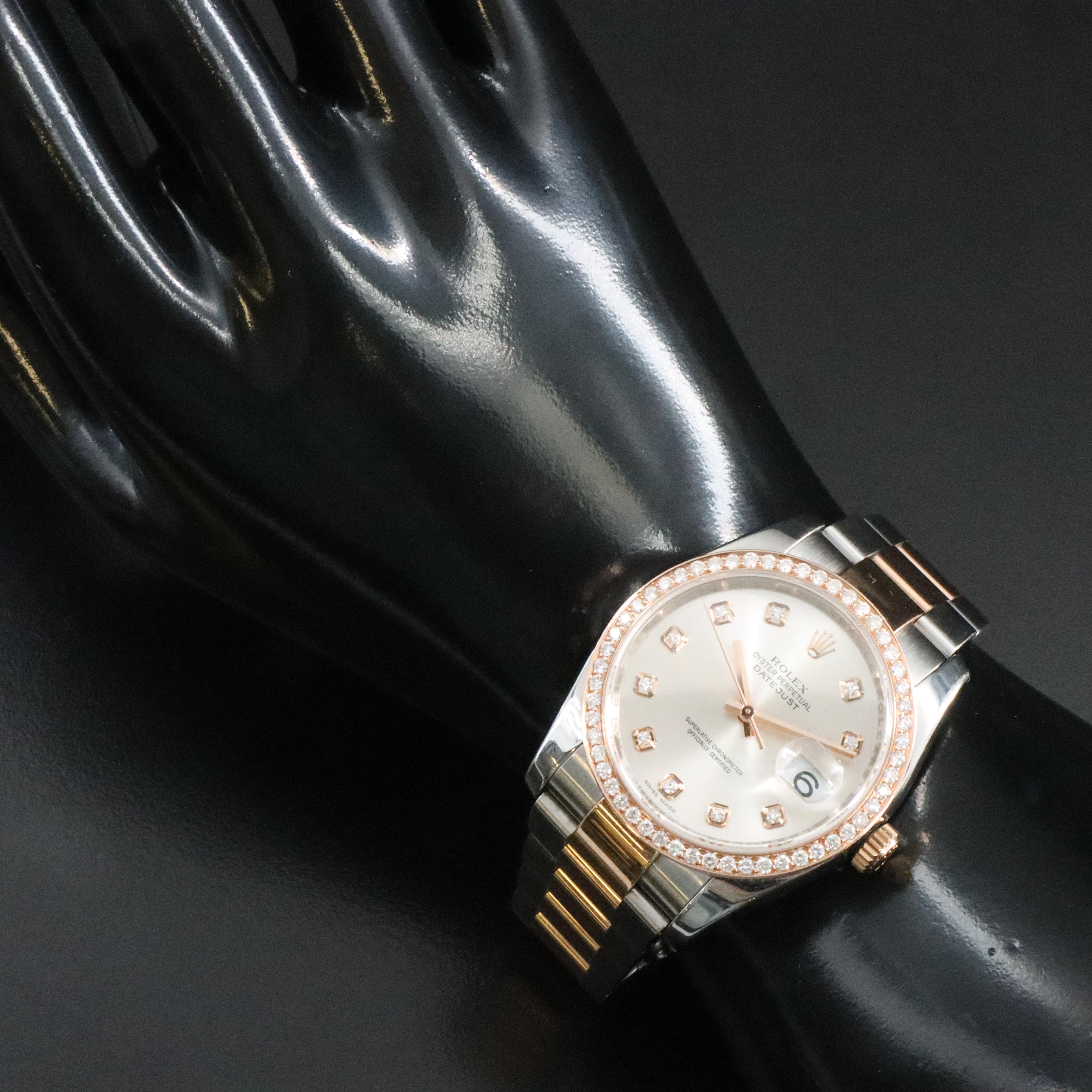 2007 Rolex 18K Everose/Steelinox Datejust w/ Factory Diamond Dial, Custom Bezel
