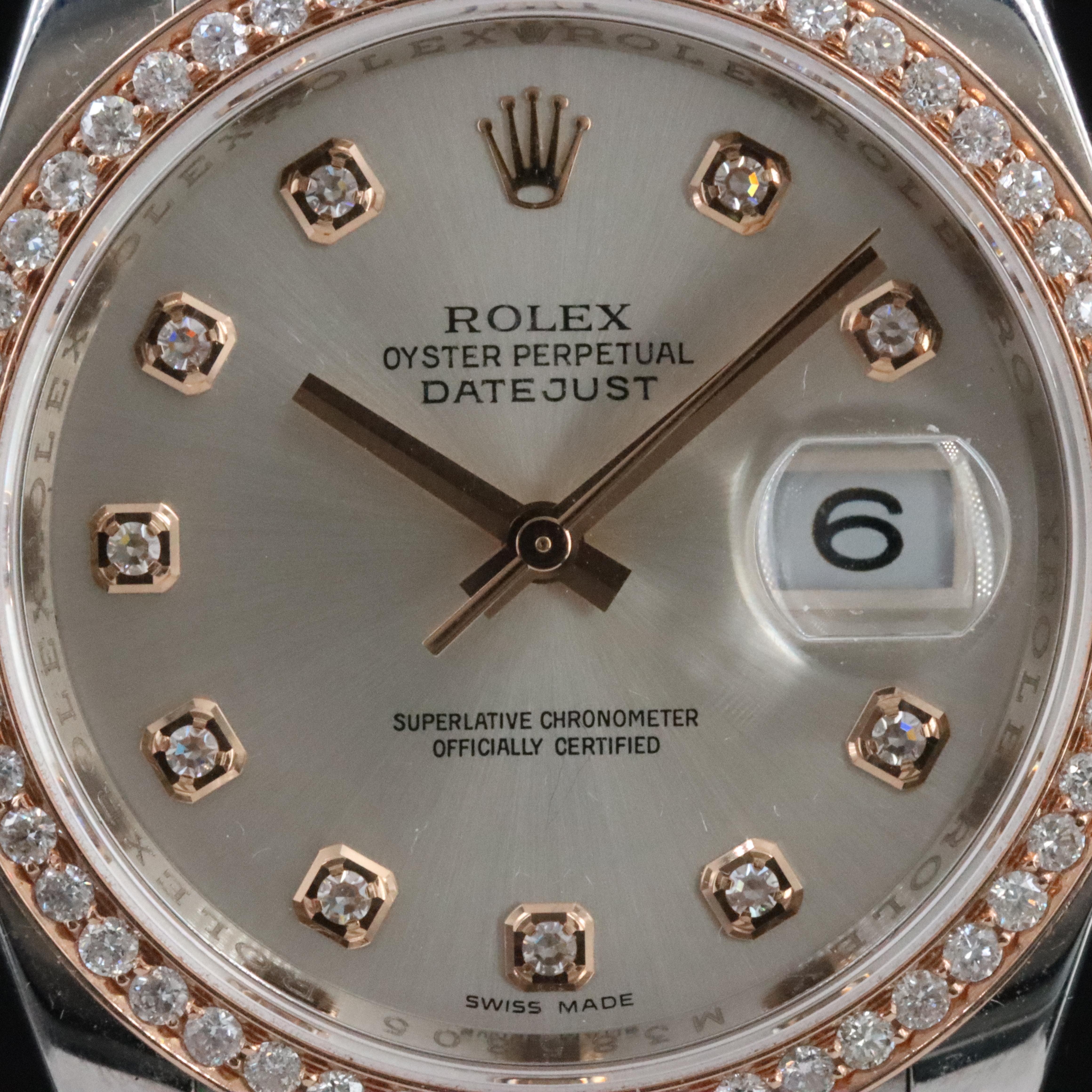 2007 Rolex 18K Everose/Steelinox Datejust w/ Factory Diamond Dial, Custom Bezel