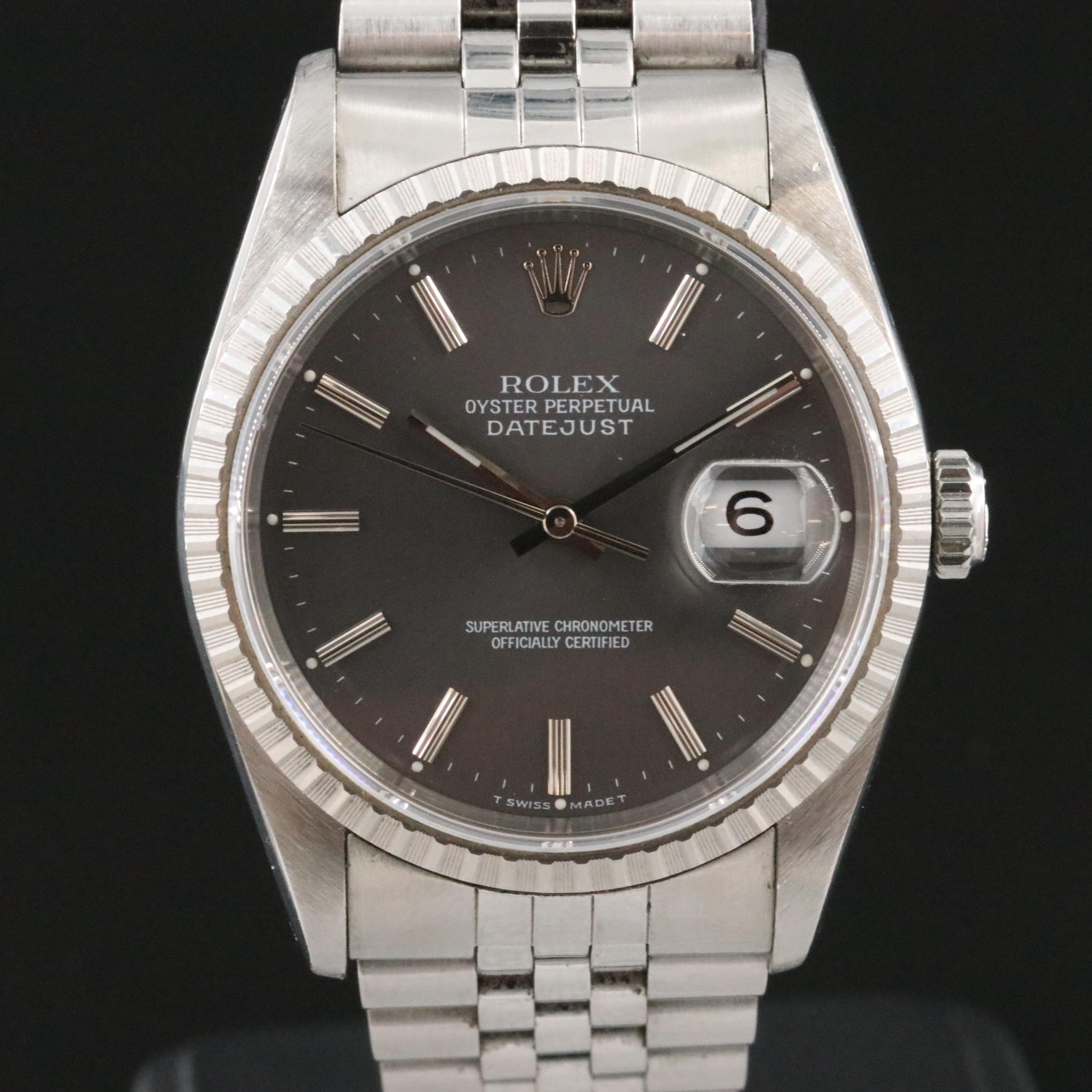 1991 Rolex Engine Turned Bezel Datejust Watch