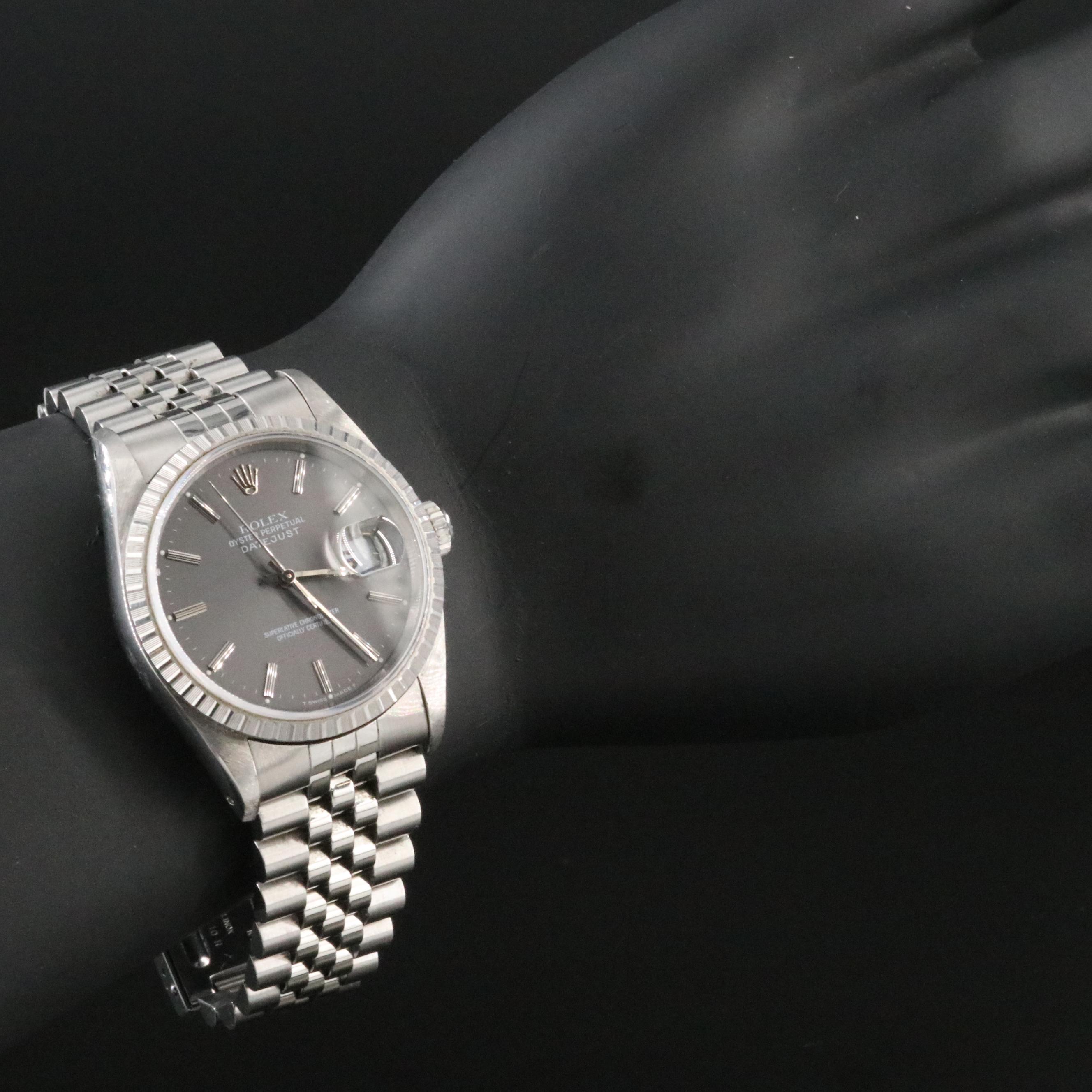 1991 Rolex Engine Turned Bezel Datejust Watch