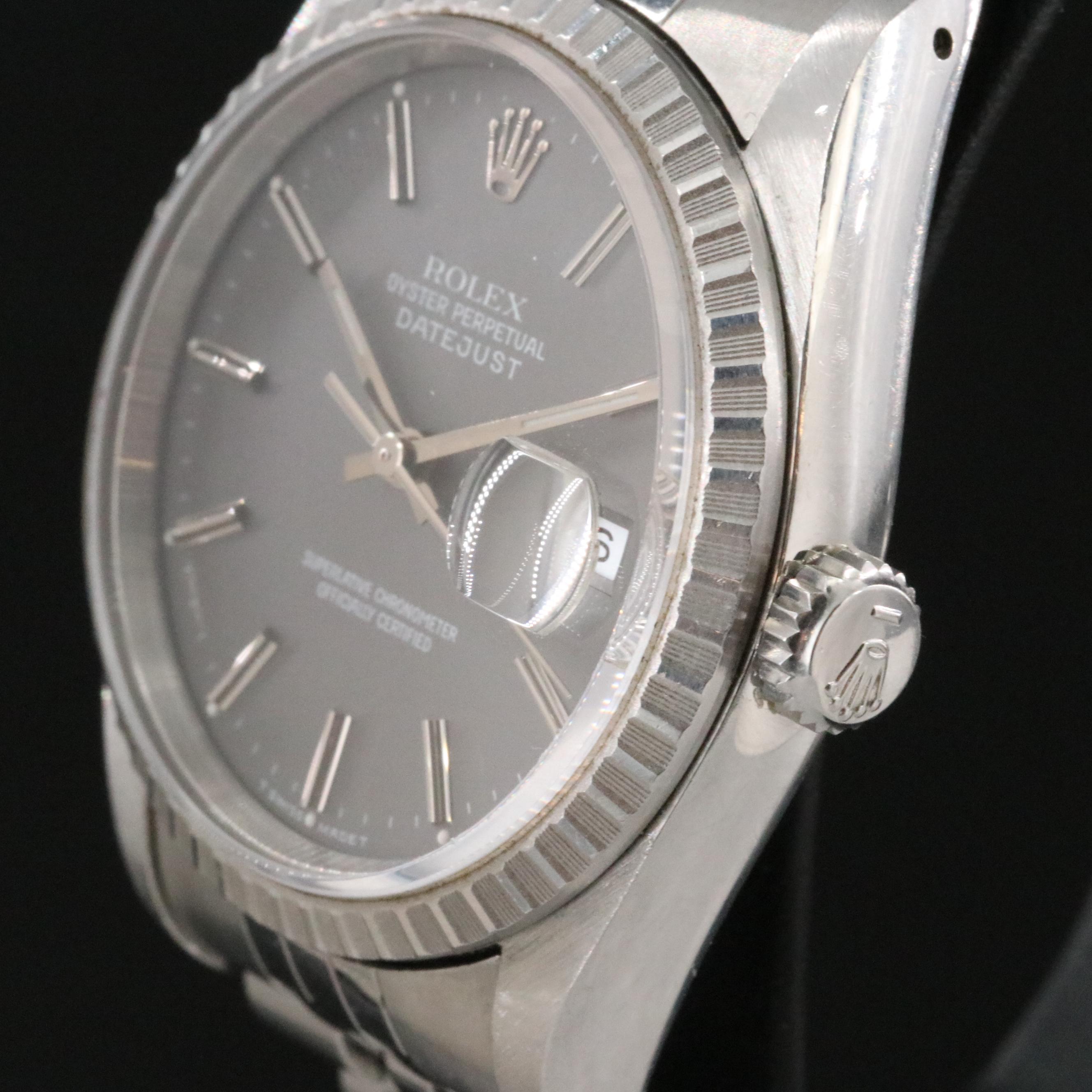 1991 Rolex Engine Turned Bezel Datejust Watch