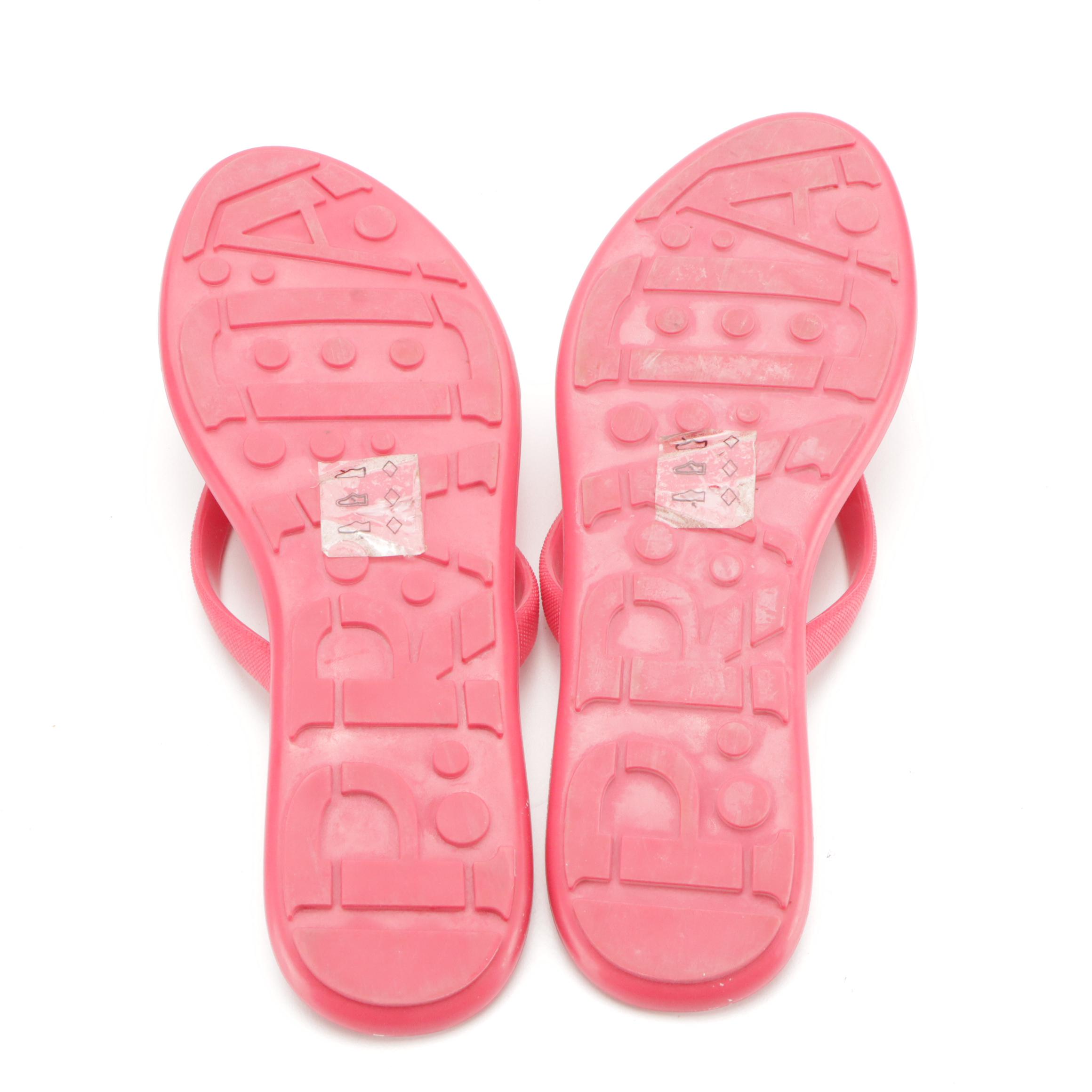 Prada Sport Watermelon Pink Textured Rubber Flip-Flops with Nylon Zip Case