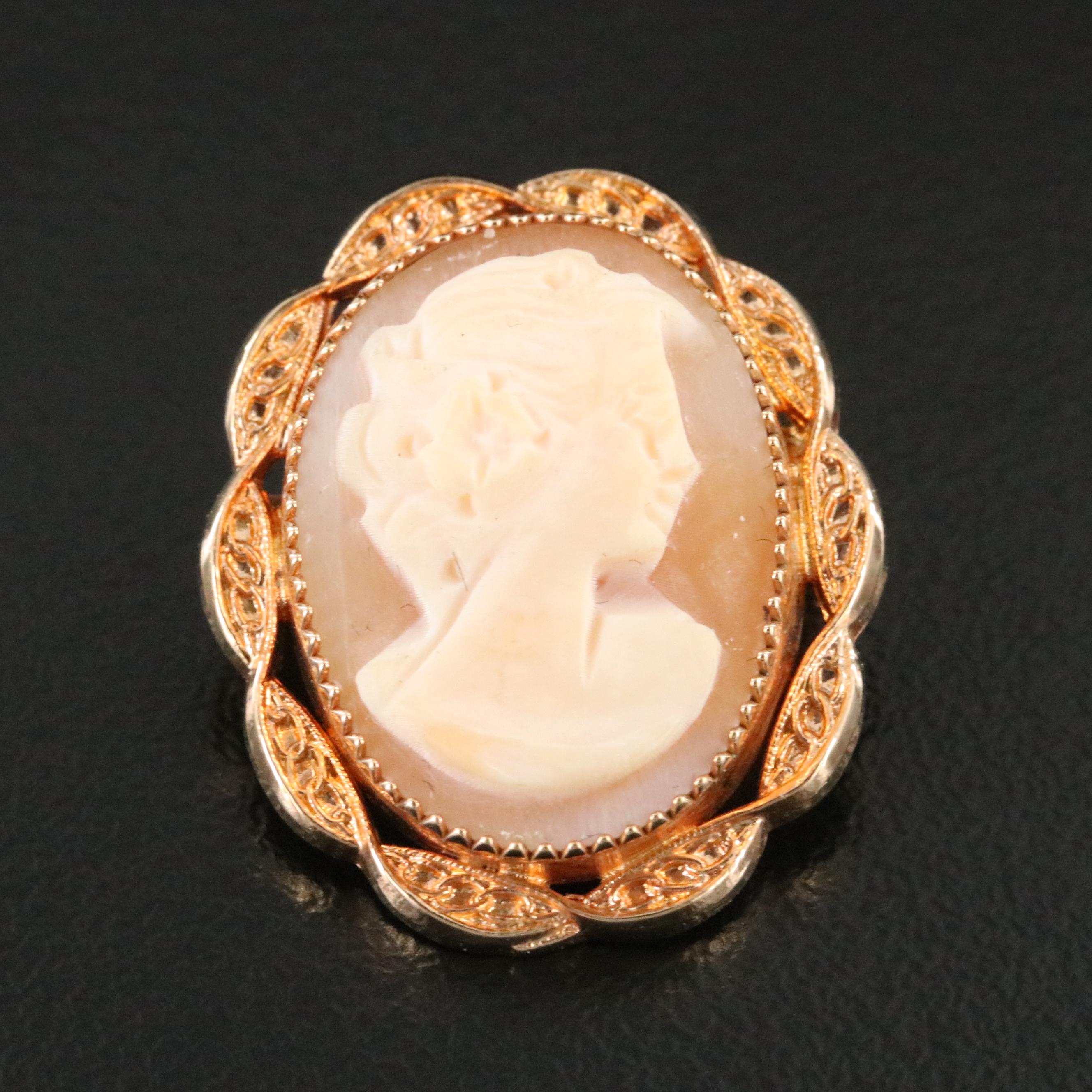 Gold-Filled Shell Cameo Brooch