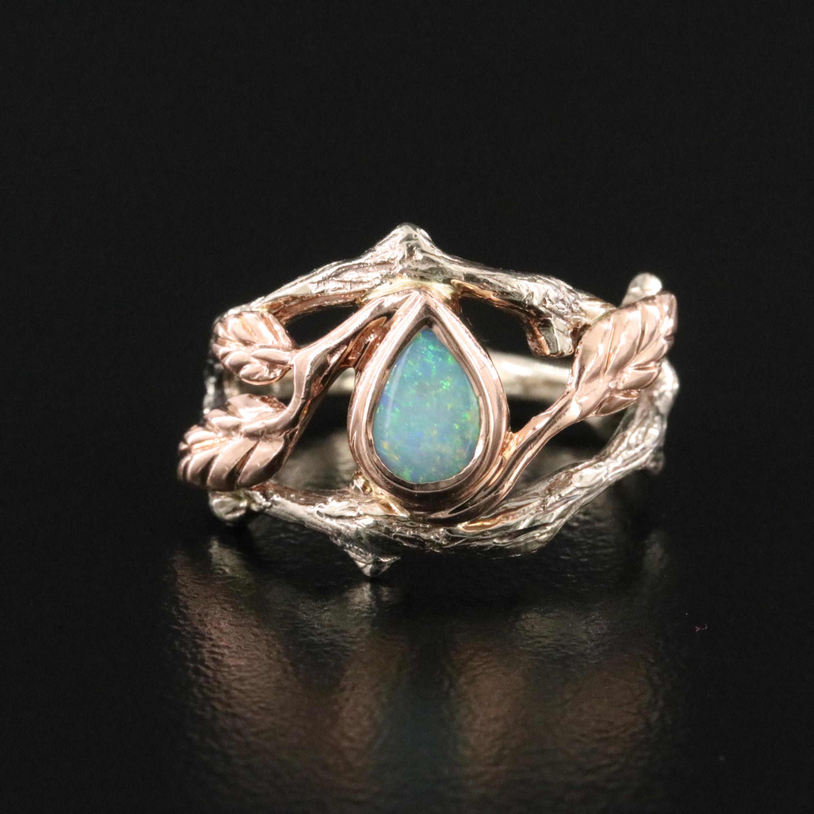 Doron Merav Deep Forest 14K Opal Ring with Rose Gold Accents