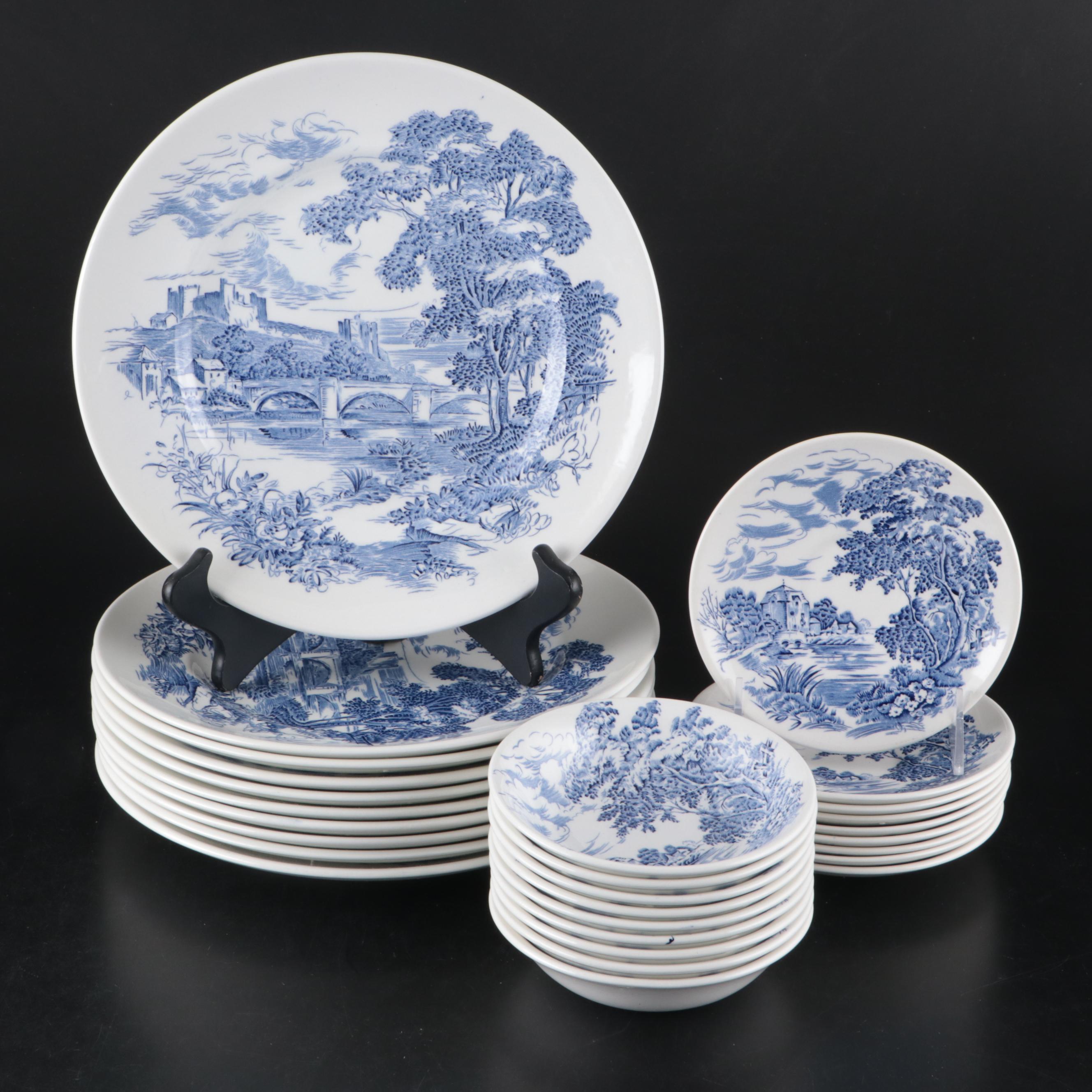 Enoch Wedgwood "Blue Countryside" Dinnerware, Mid-20th Century