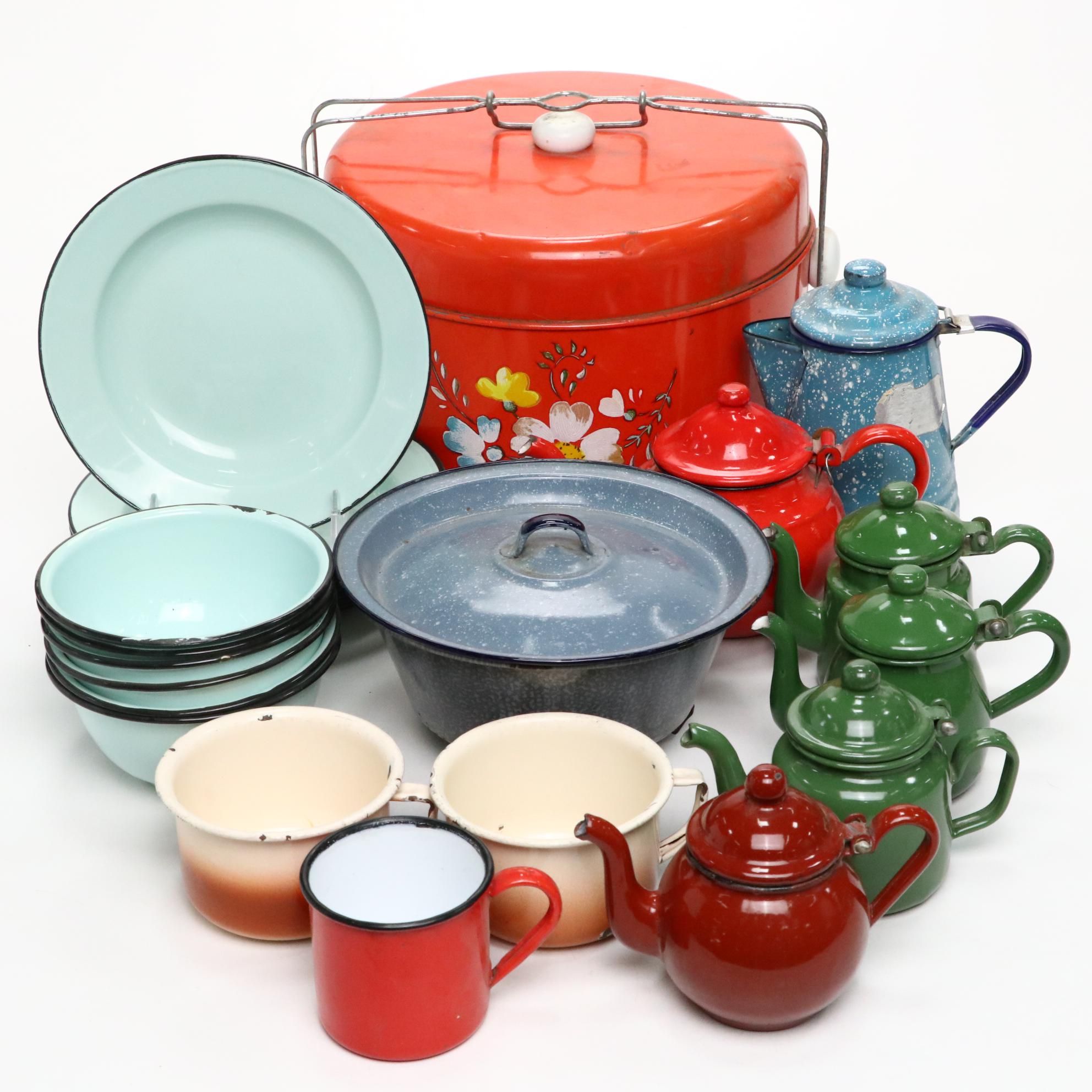 Yugoslavian Enameled Metal Teapot with Other Metal Teapots and More