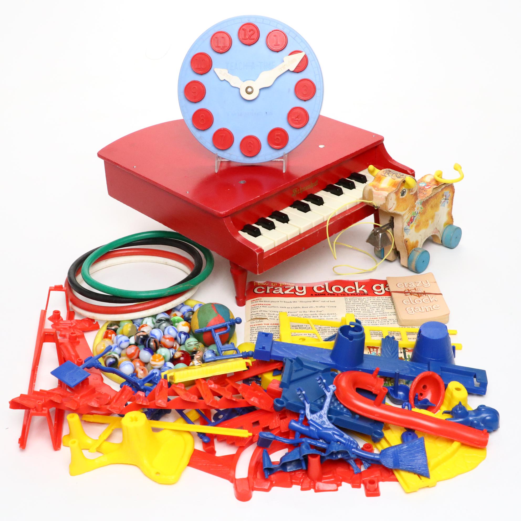 Schoenhut Child's Toy Piano, Fisher-Price "Bossy Bell" Pull Toy, and More Toys