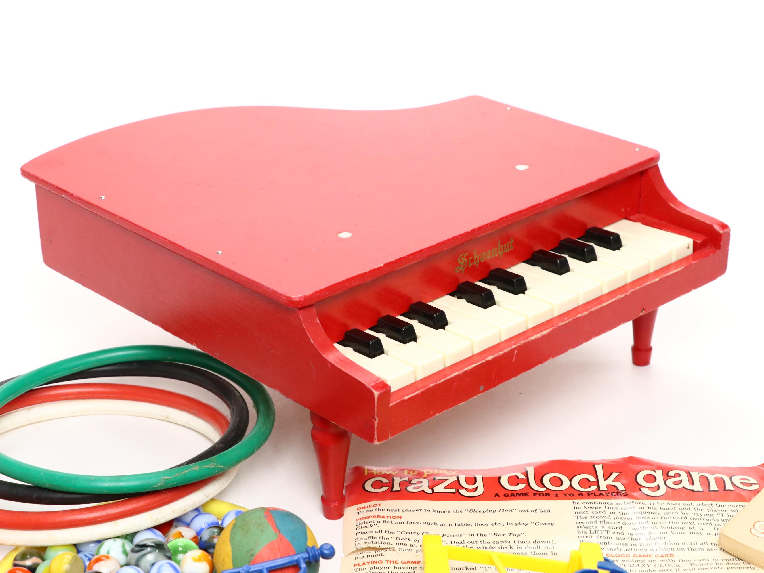 Schoenhut Child's Toy Piano, Fisher-Price "Bossy Bell" Pull Toy, and More Toys