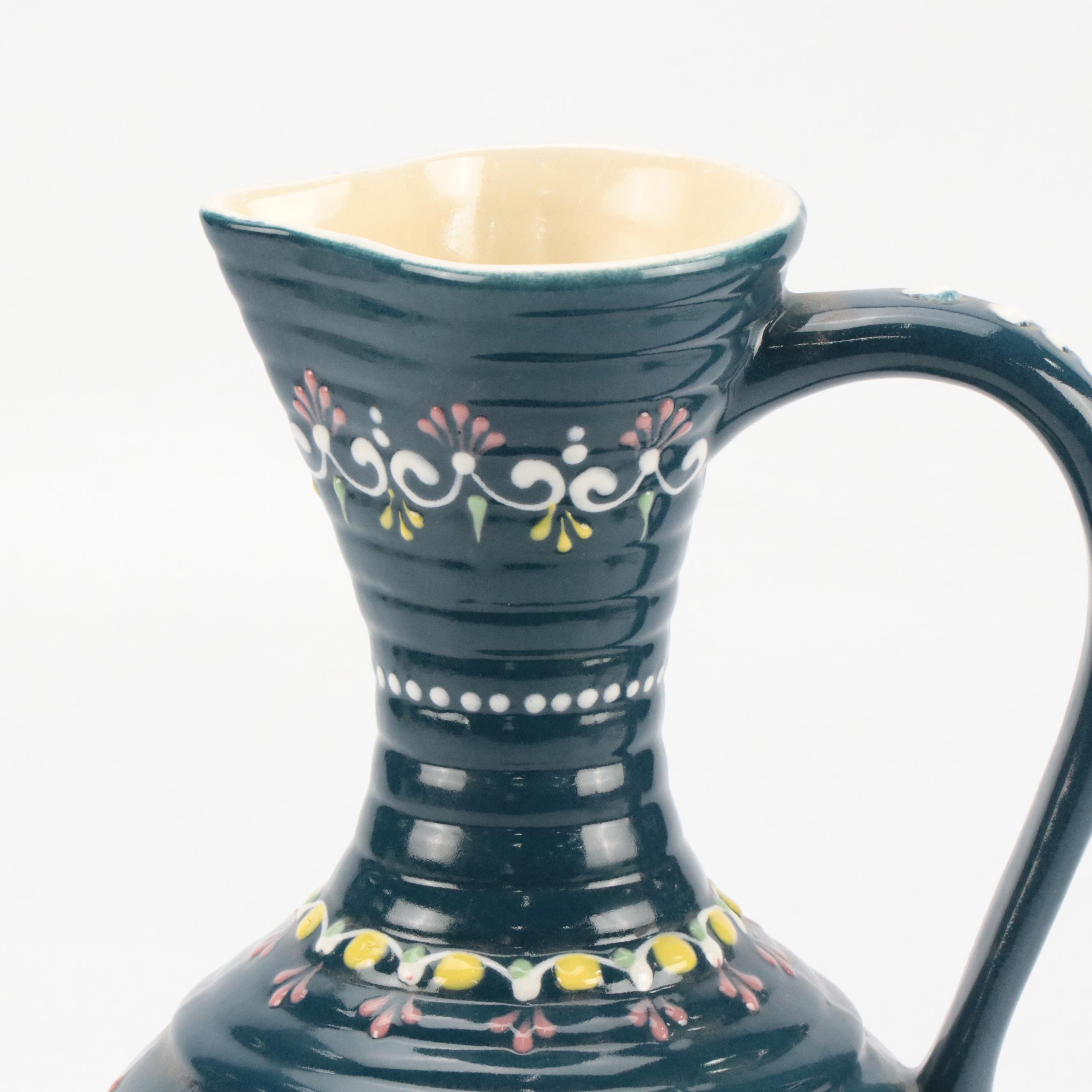 Gmundner Keramik Hand-Painted Ceramic Pitcher with Other Vase
