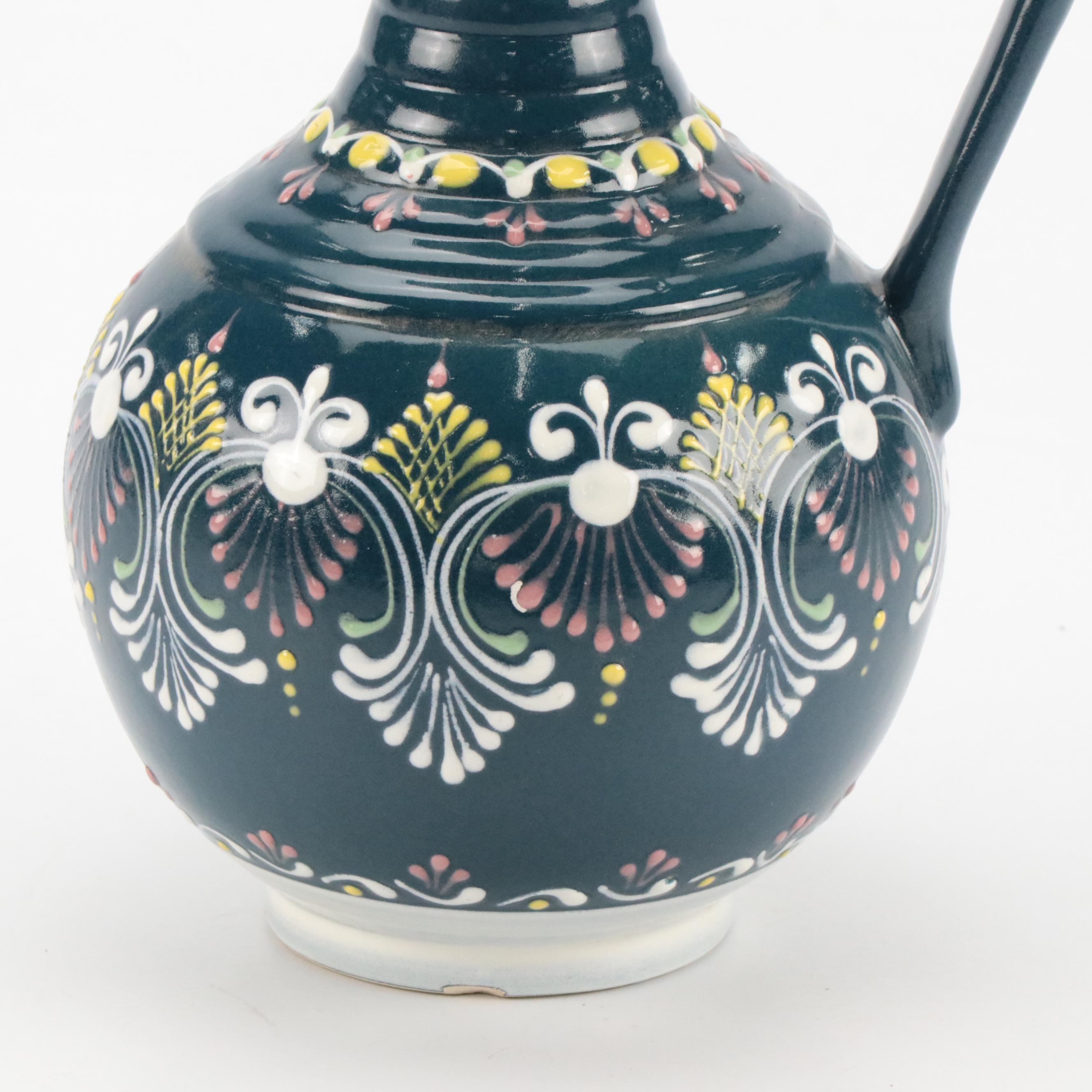 Gmundner Keramik Hand-Painted Ceramic Pitcher with Other Vase