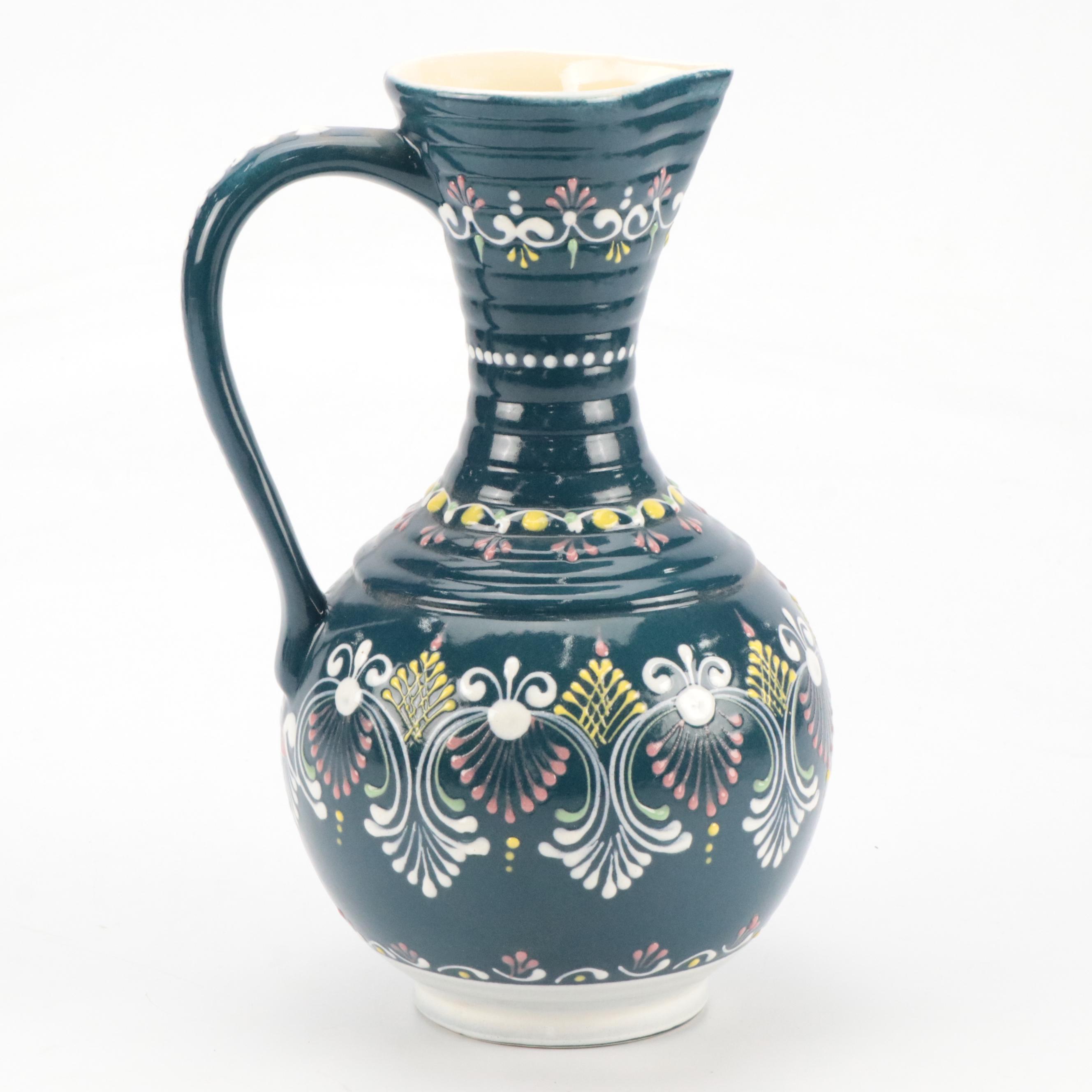 Gmundner Keramik Hand-Painted Ceramic Pitcher with Other Vase