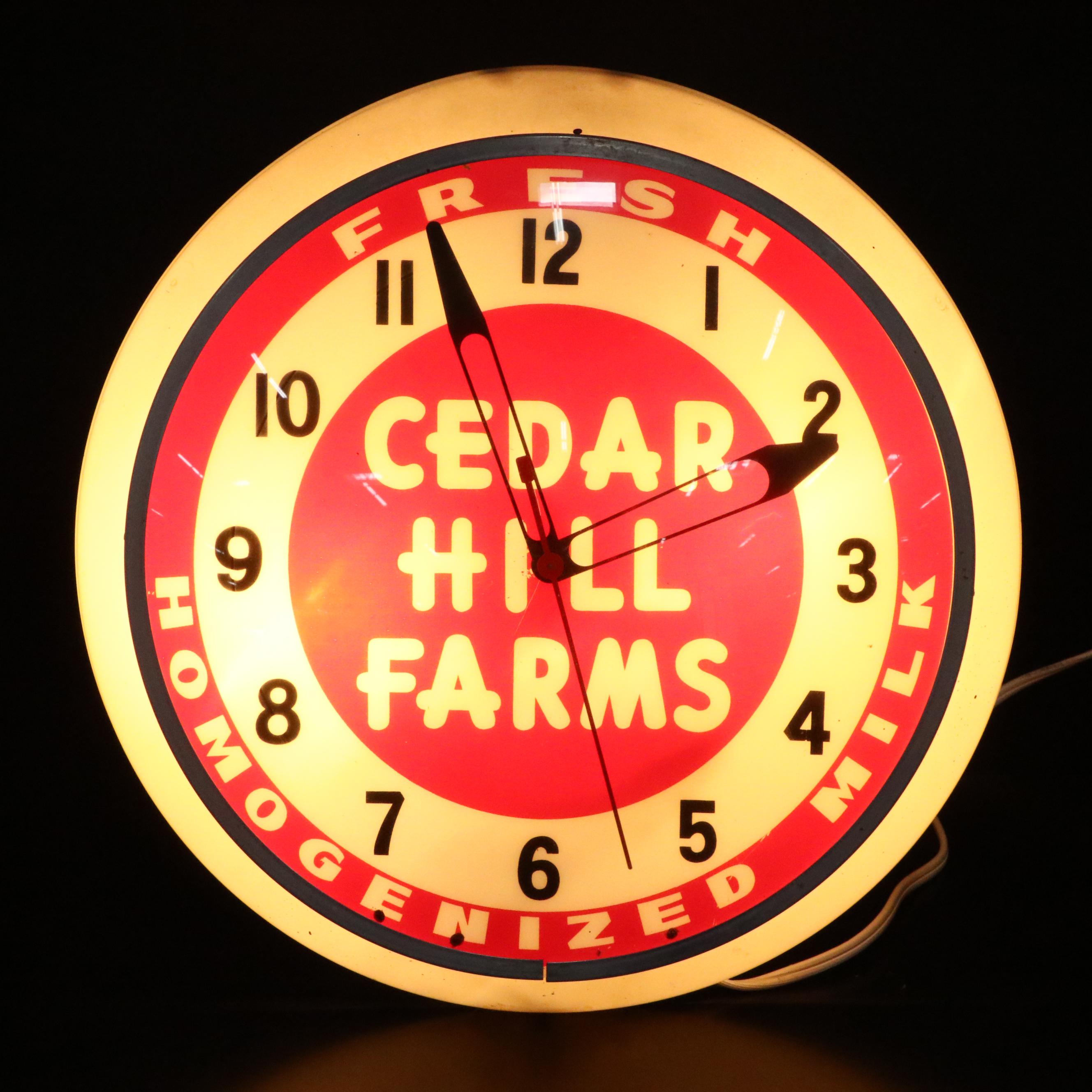 Cedar Hill Farms "Fresh Homogenized Milk" Illuminated Advertising Clock