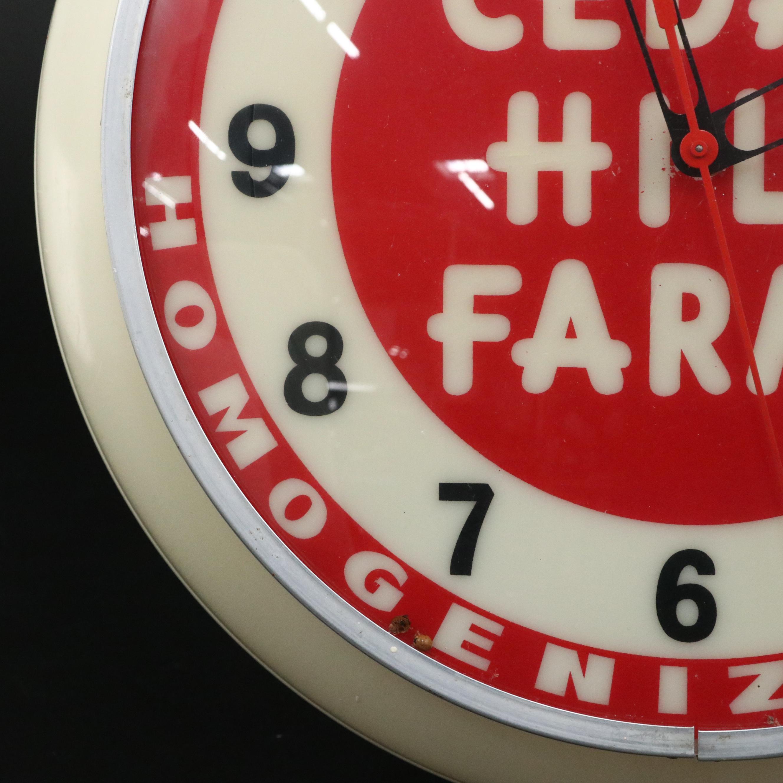 Cedar Hill Farms "Fresh Homogenized Milk" Illuminated Advertising Clock