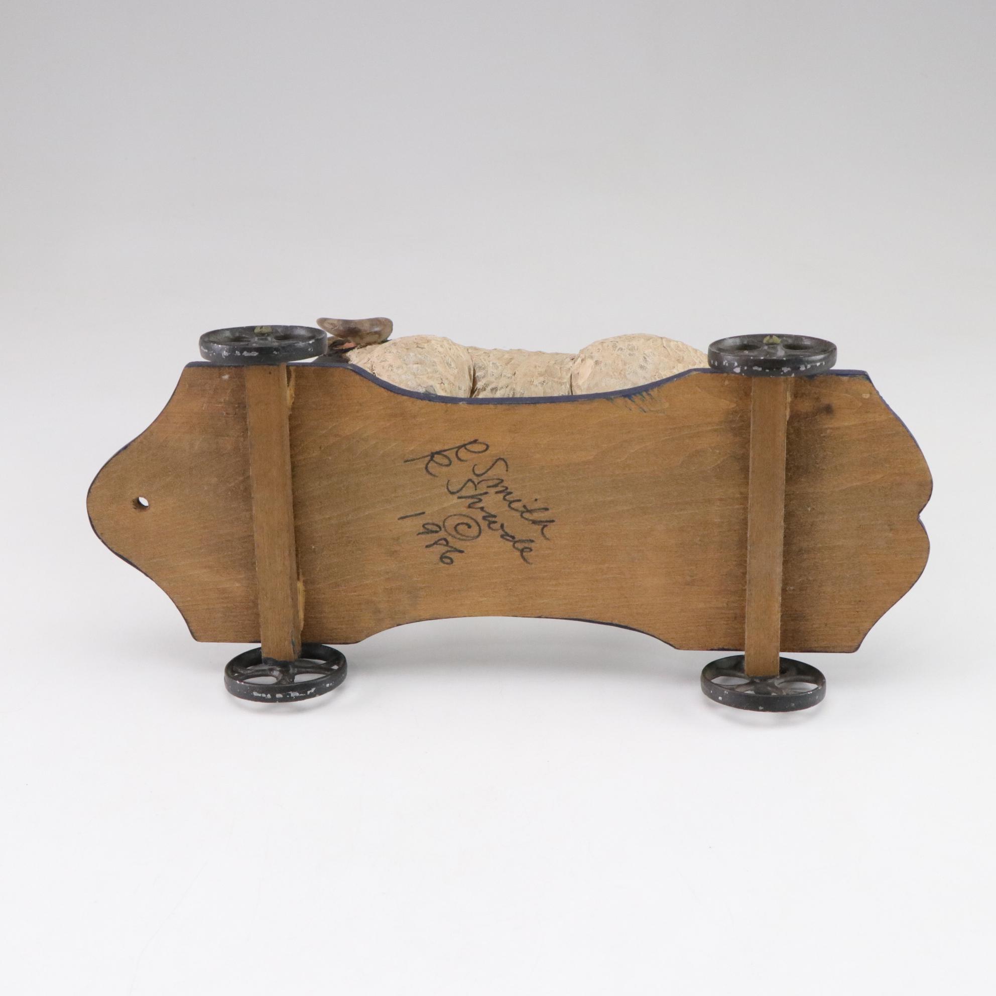 Hand Carved Wooden Folk Art Sheep Pull Toy, 1980s