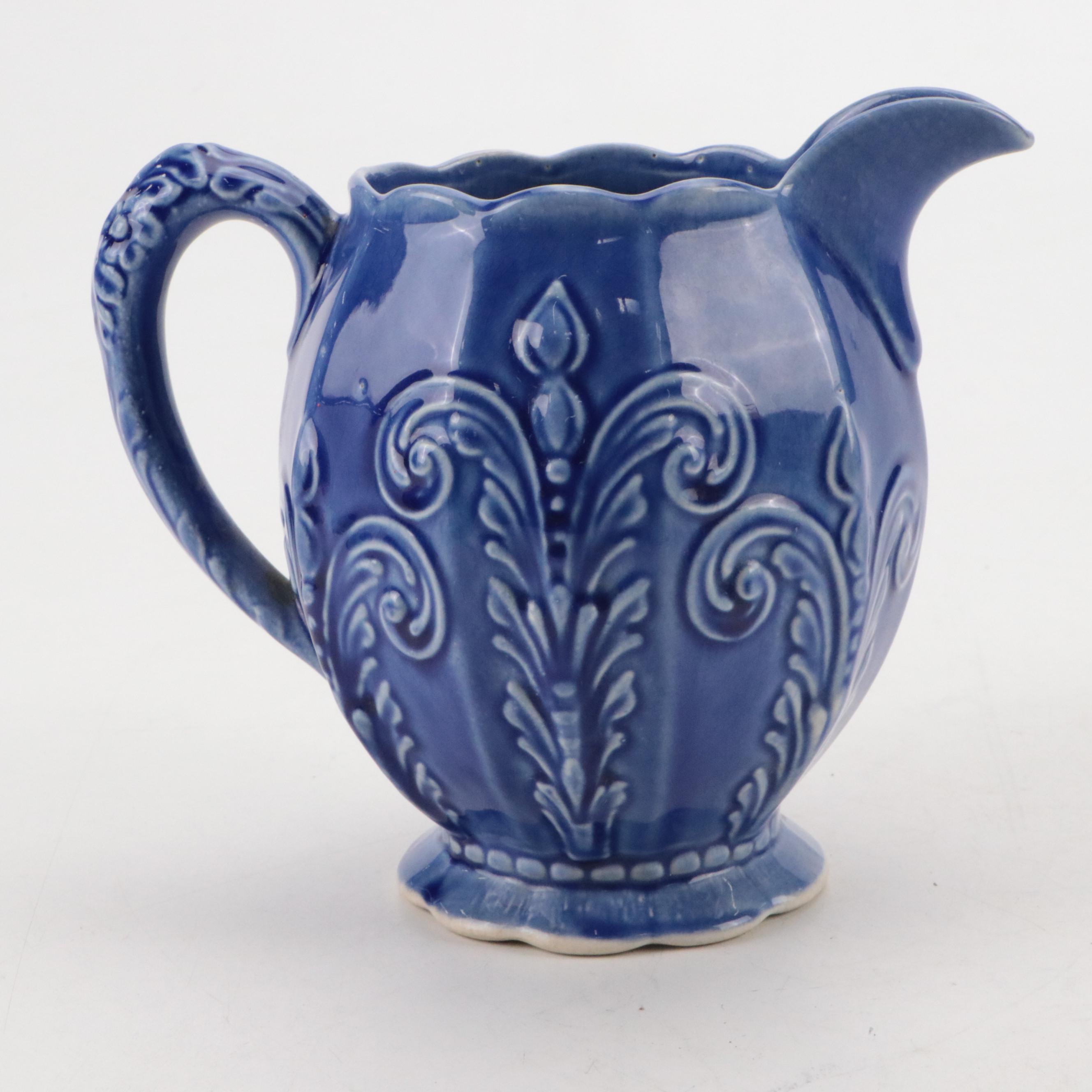 Blue Ceramic Pitchers with Vases, Ashtrays and Creamer, Mid-20th Century