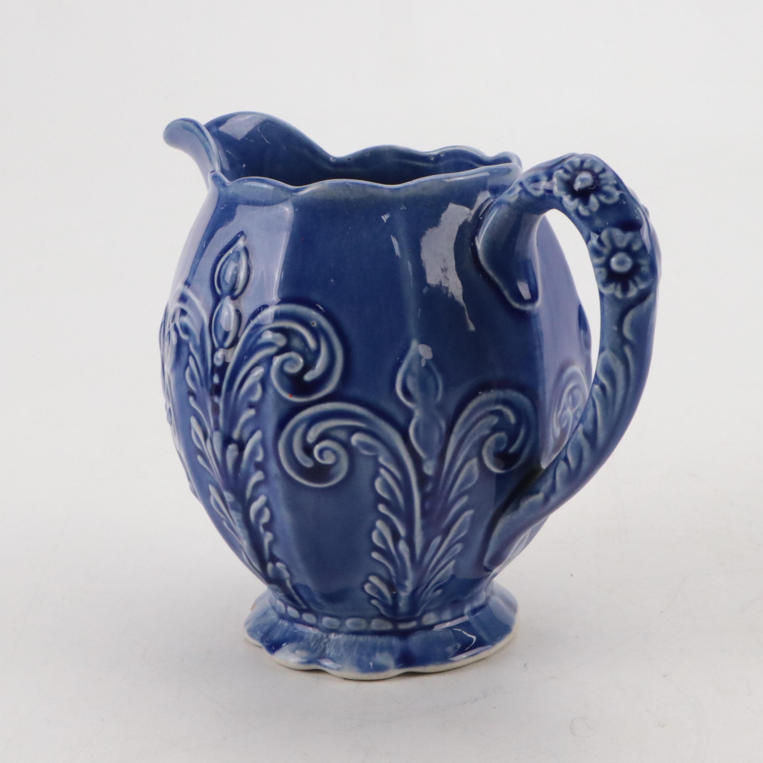 Blue Ceramic Pitchers with Vases, Ashtrays and Creamer, Mid-20th Century