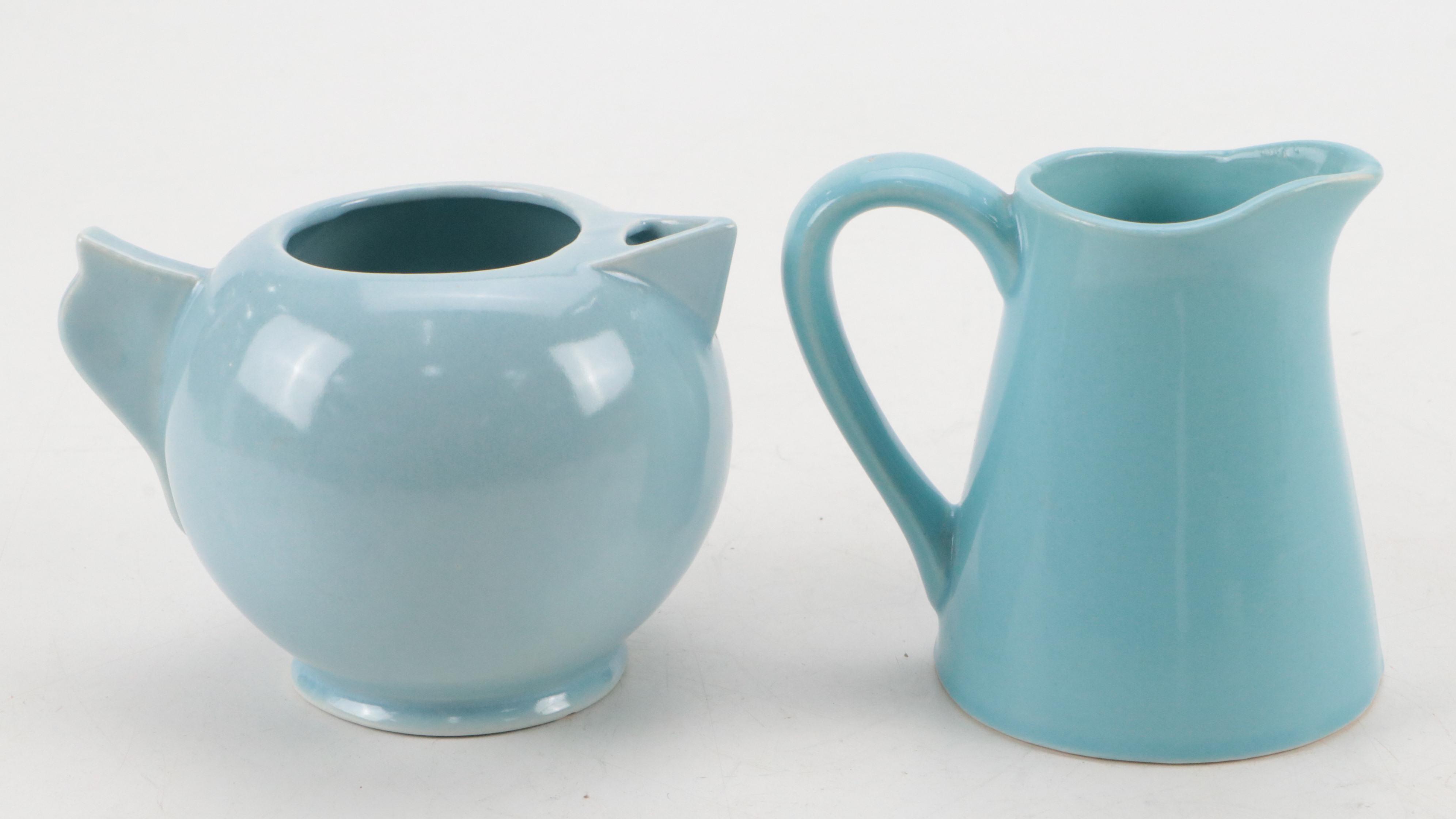 Blue Ceramic Pitchers with Vases, Ashtrays and Creamer, Mid-20th Century