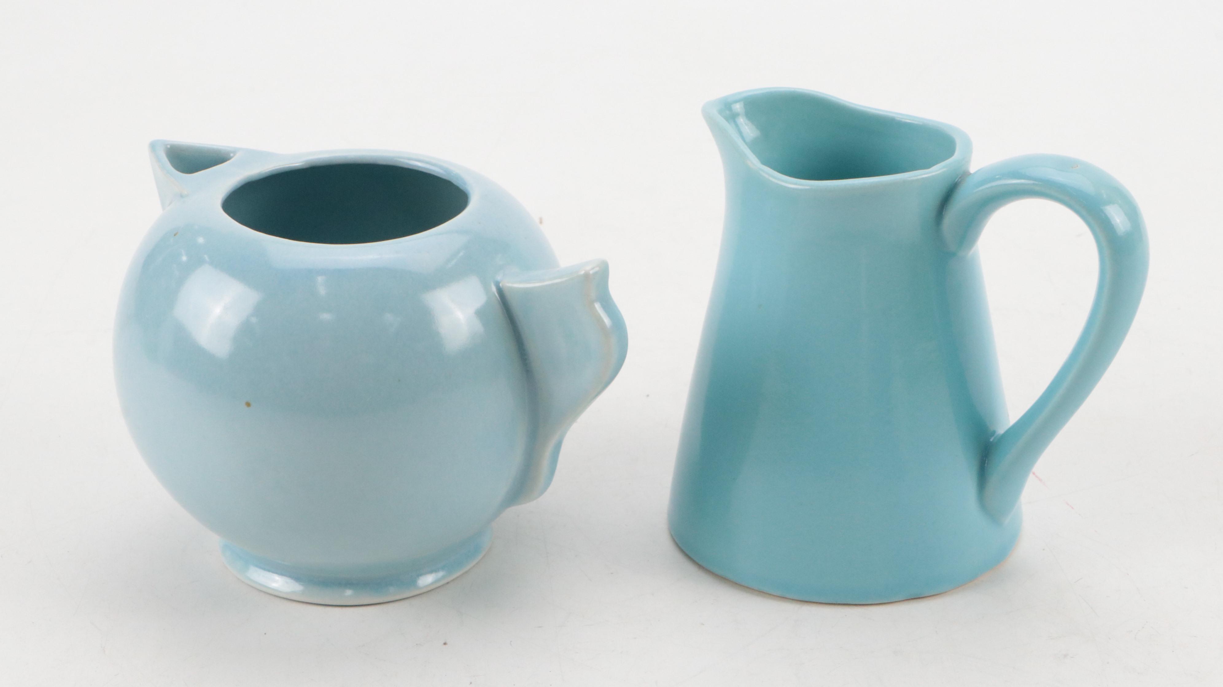Blue Ceramic Pitchers with Vases, Ashtrays and Creamer, Mid-20th Century