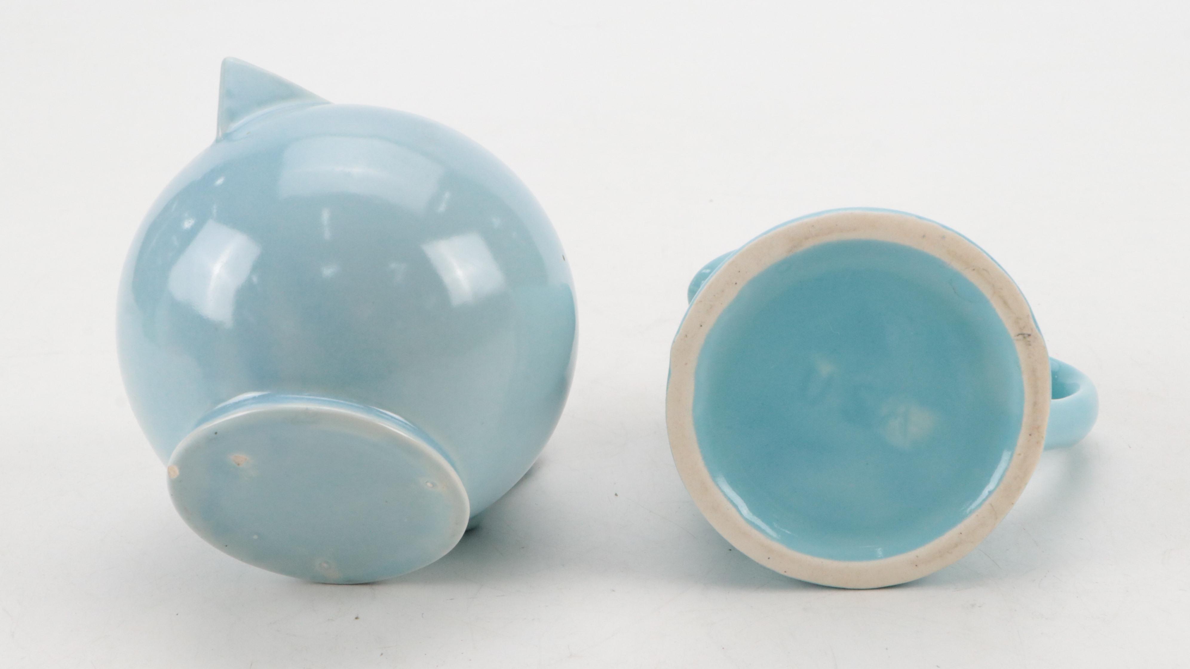 Blue Ceramic Pitchers with Vases, Ashtrays and Creamer, Mid-20th Century