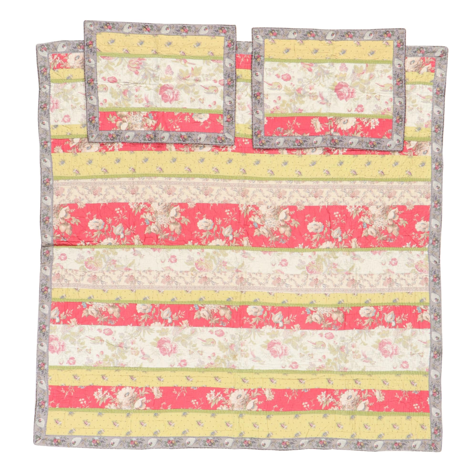 Liz Claiborne "Mirabelle" Full/Queen Floral Quilt and Shams Bedding Set