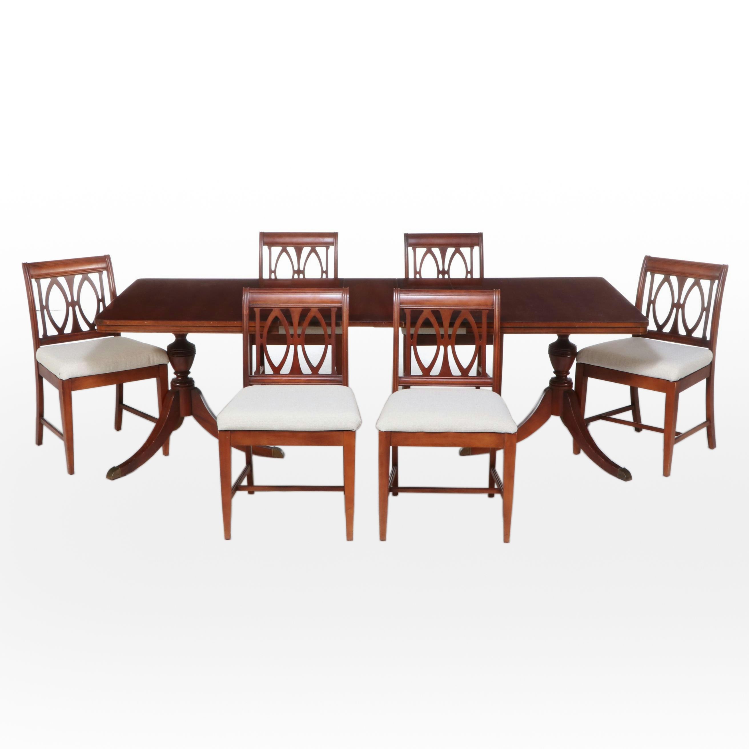 Seven-Piece Duncan Phyfe Mahogany Finish Dining Set, Mid-20th Century
