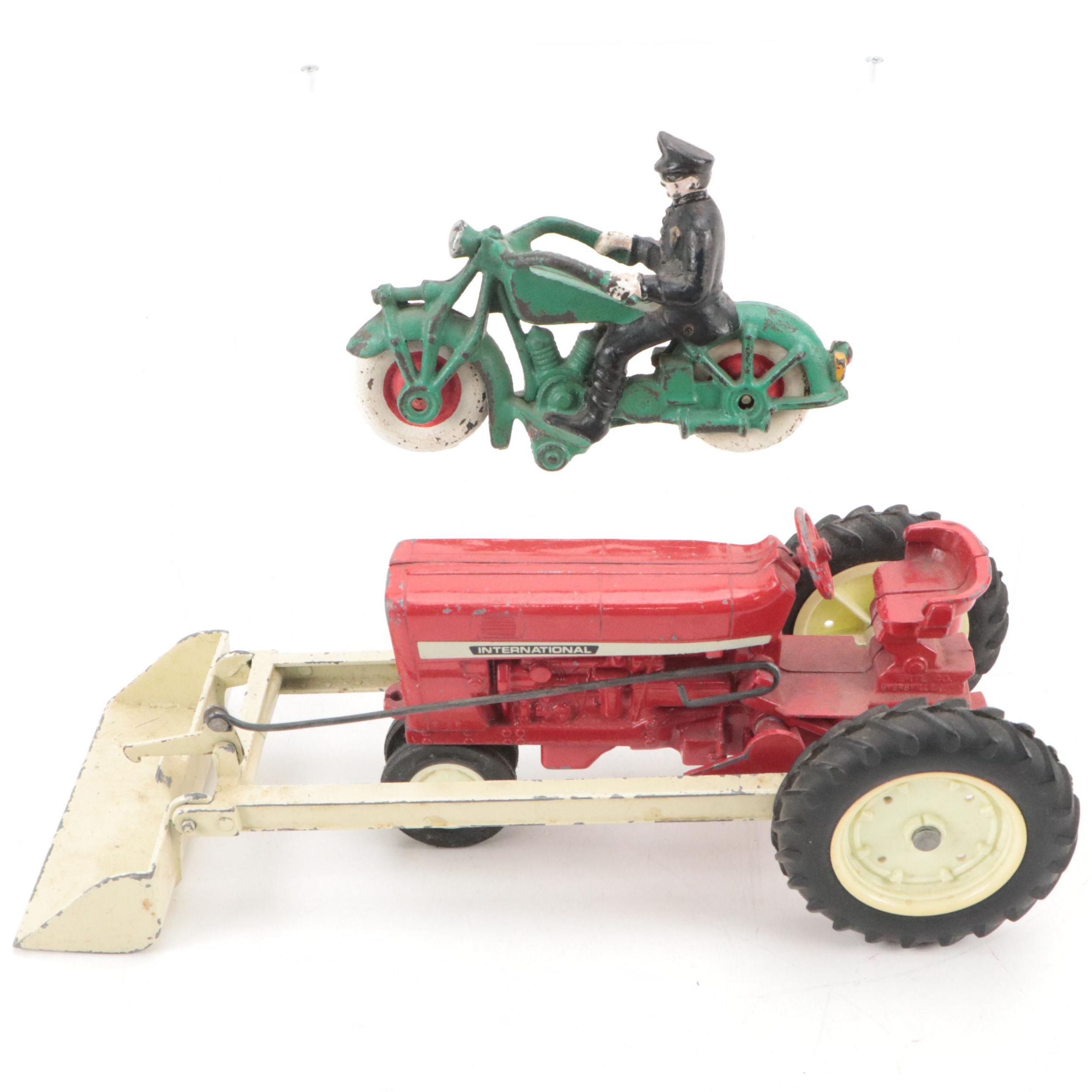 Ertle Diecast Tractor with Painted Cast Iron Motorcycle