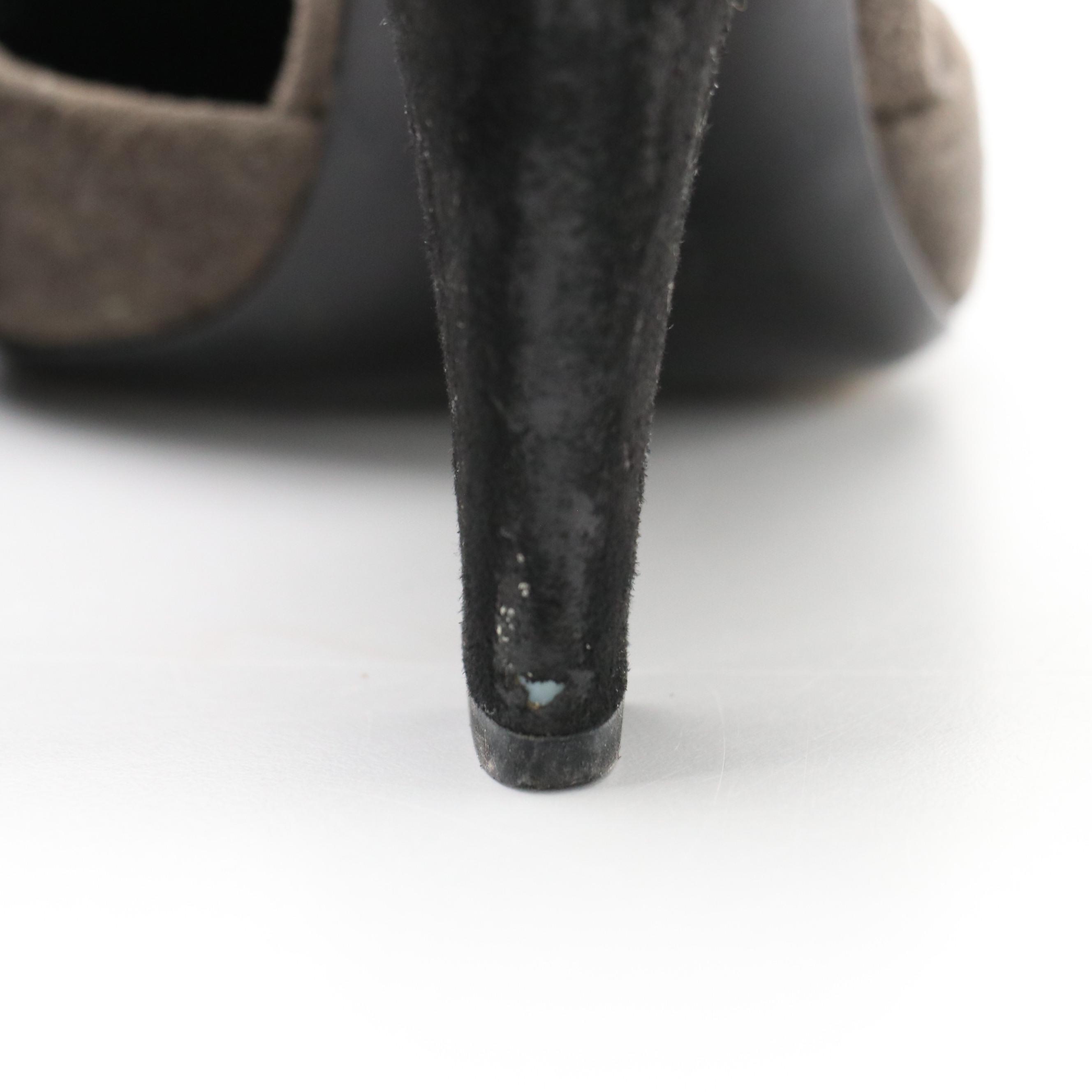 Prada Black and Grey Suede Square-Toe D'Orsay Pumps in Box