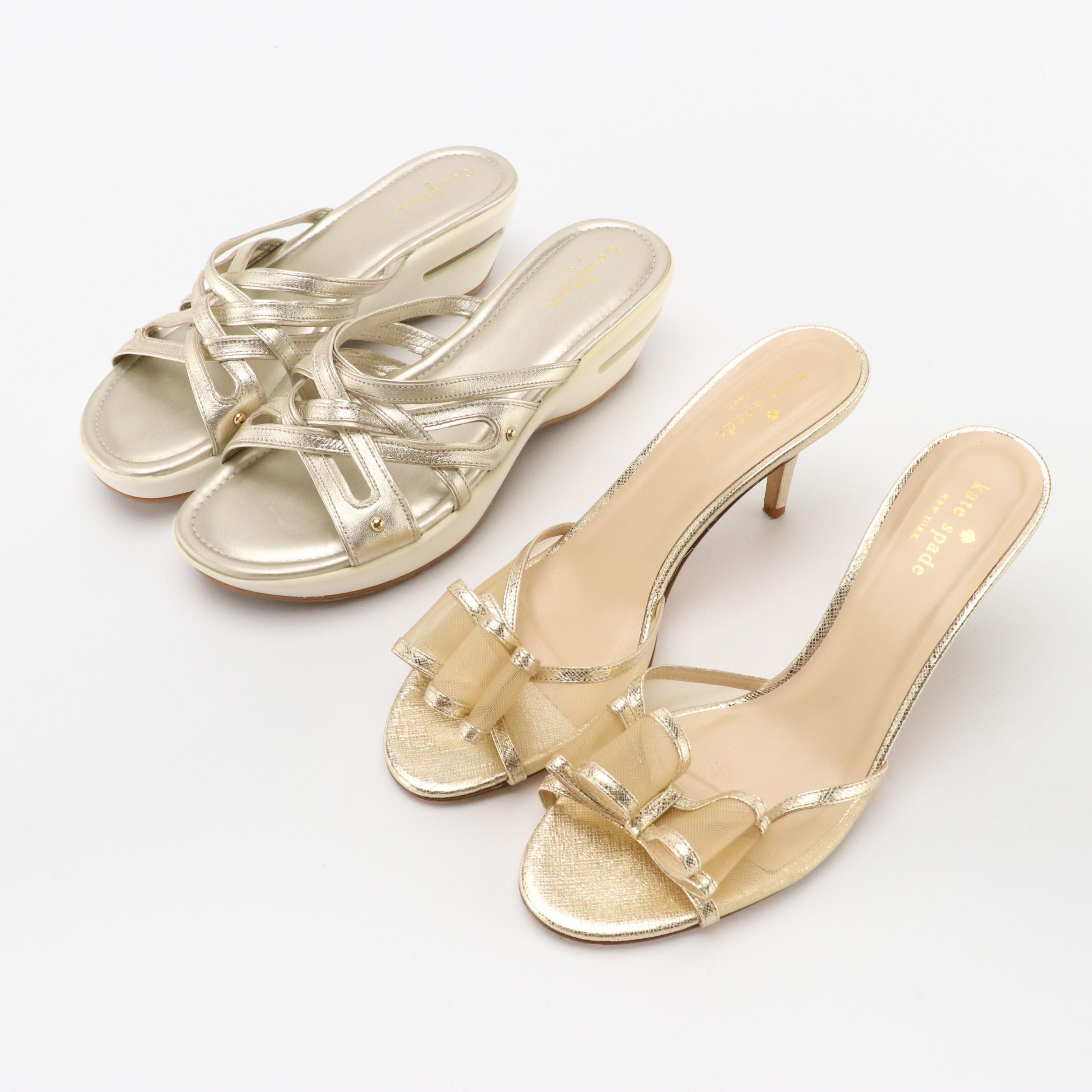 Kate Spade Micahela Mesh Bow Heels and Cole Haan Metallic Gold Air Ezra Slides