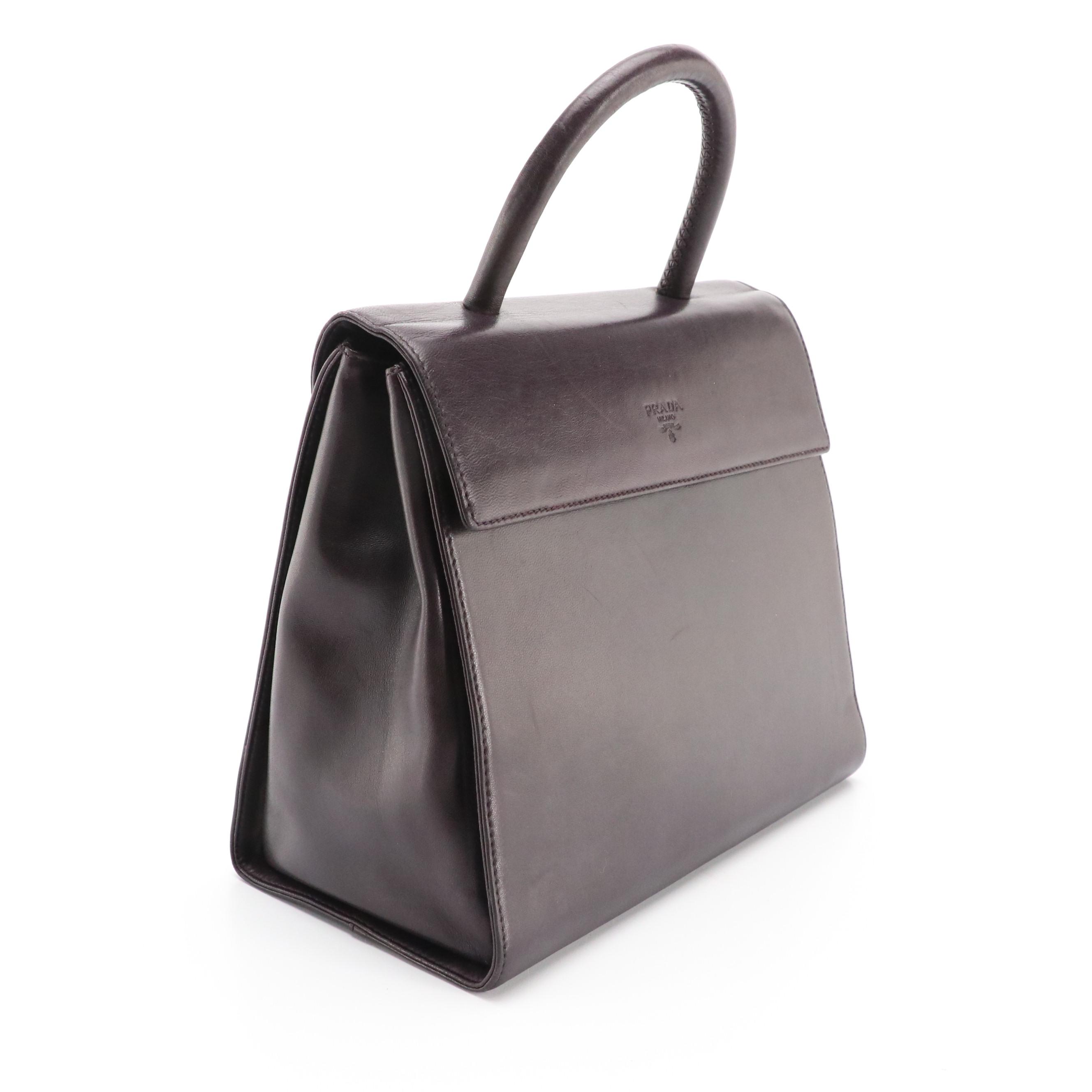 Prada Flap-Front Top Handle Bag in Deep Purple Leather