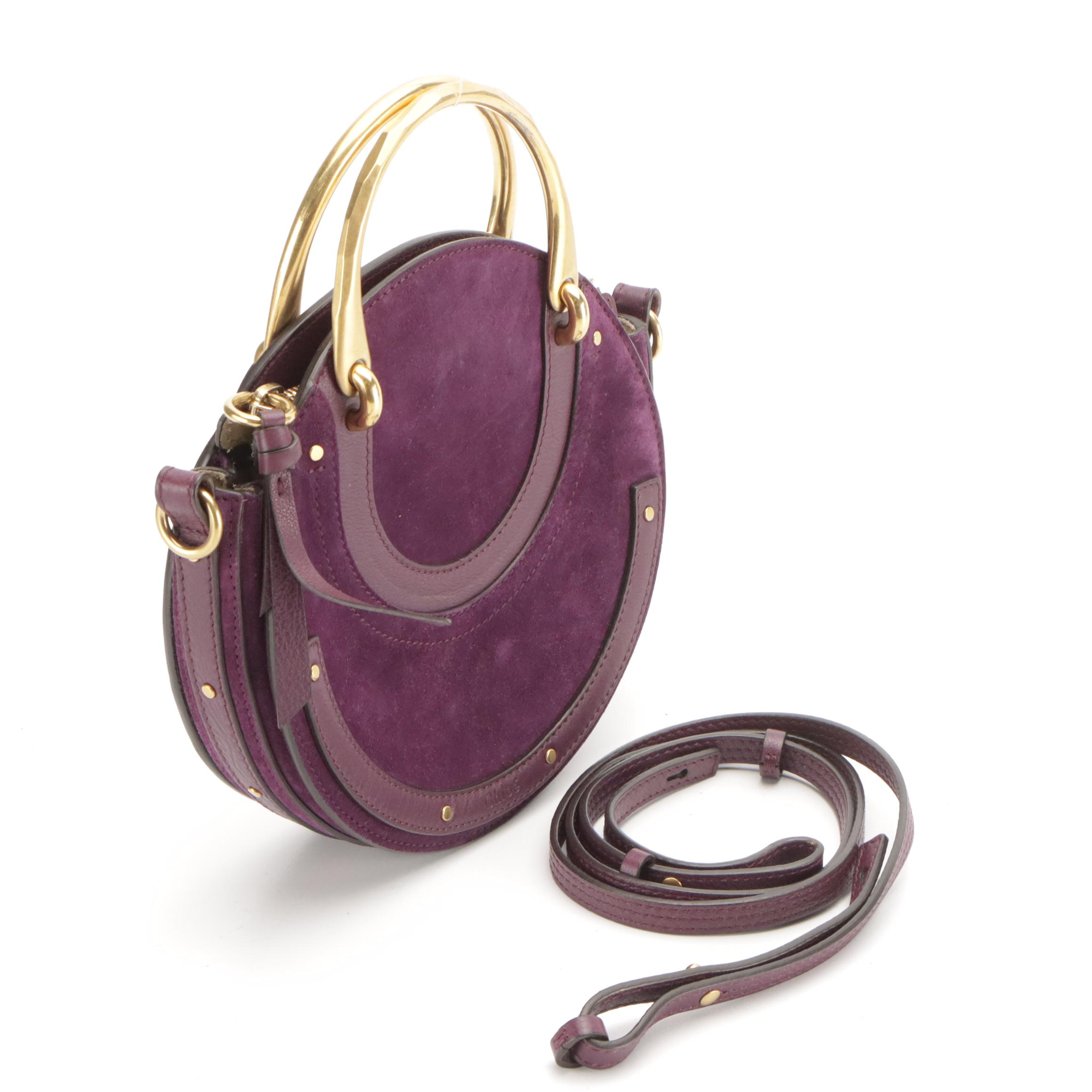 Chloé Pixie Handlebar Crossbody Bag in Violet Suede and Leather