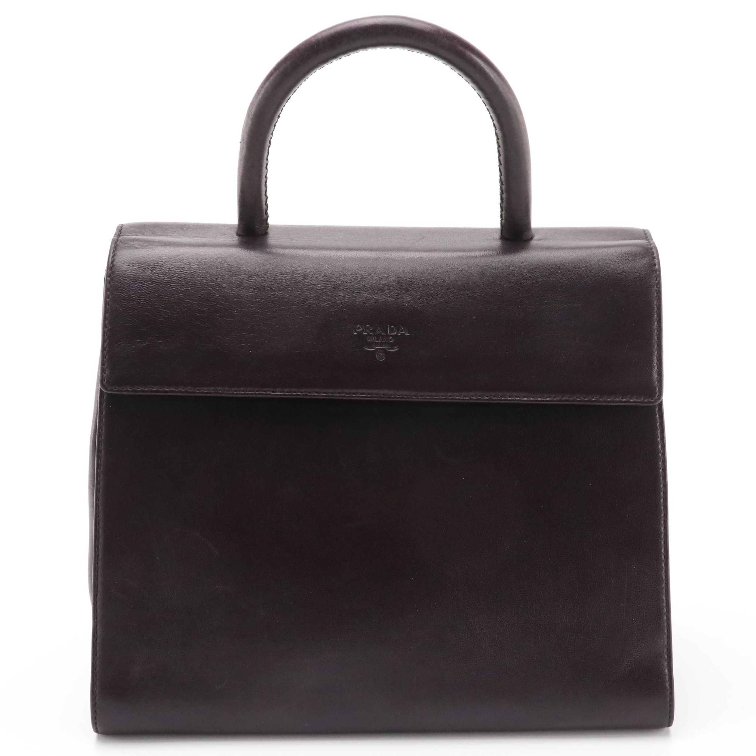 Prada Flap-Front Top Handle Bag in Deep Purple Leather