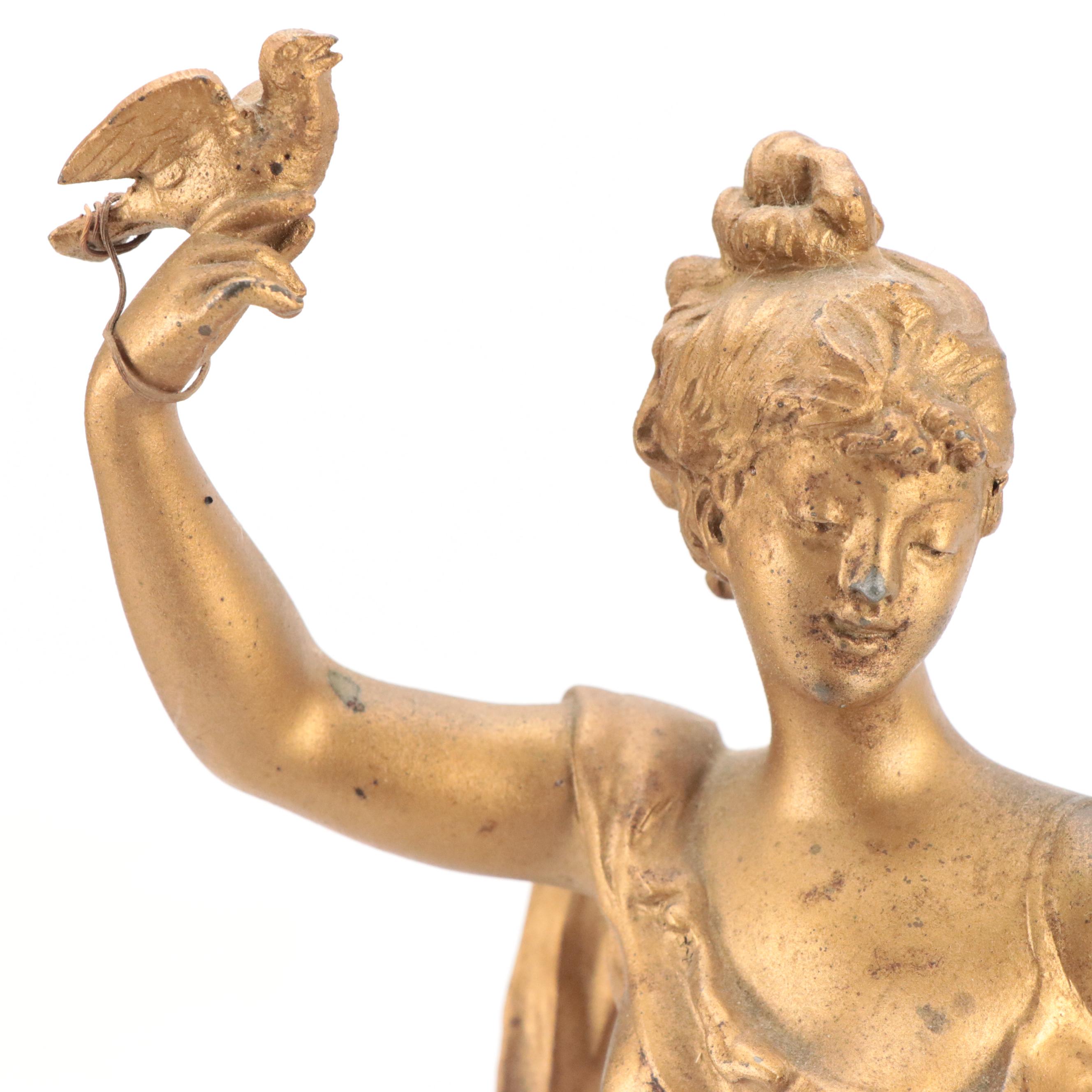 French Art Nouveau Gilt Spelter "Printemps" Statue after Émile François Rousseau