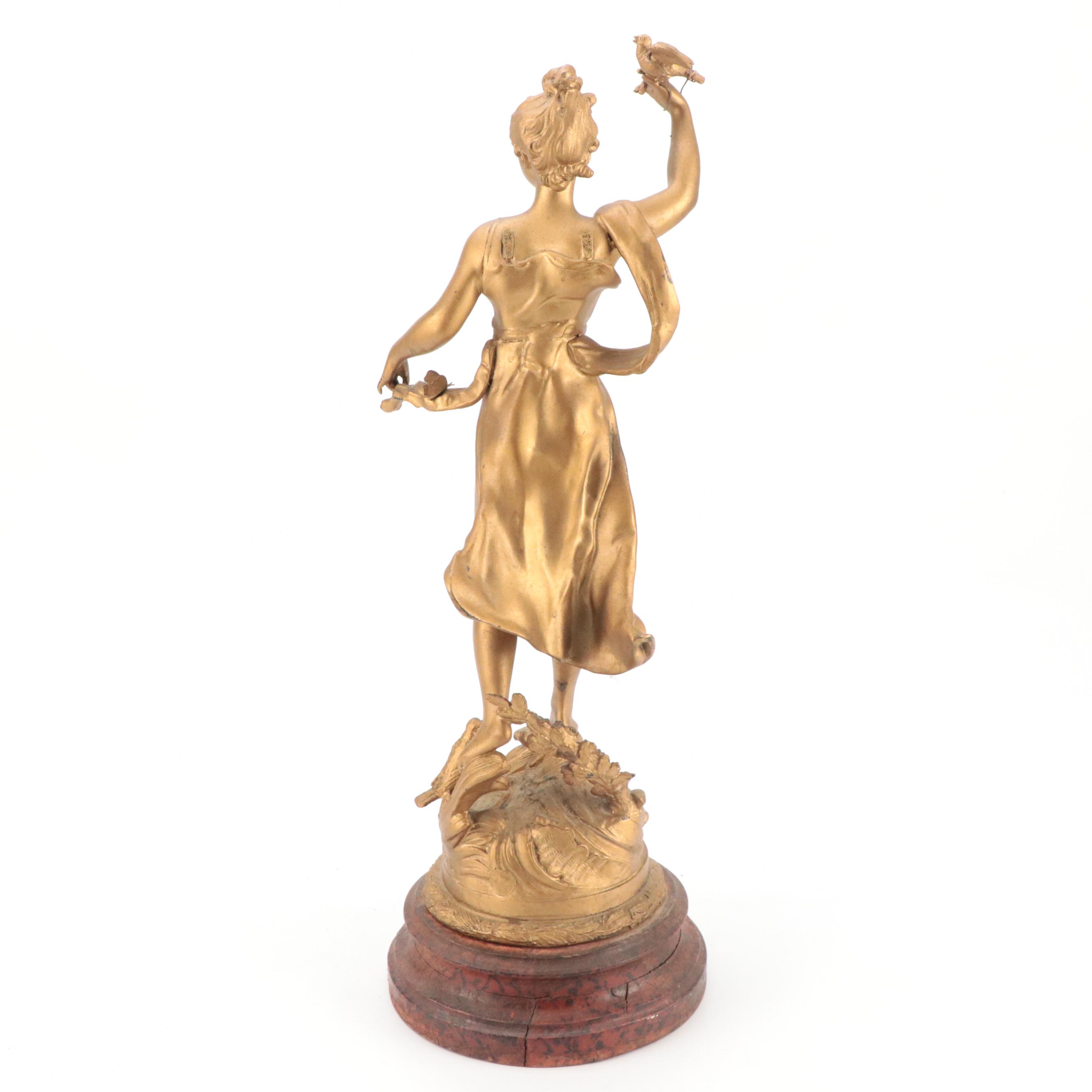 French Art Nouveau Gilt Spelter "Printemps" Statue after Émile François Rousseau