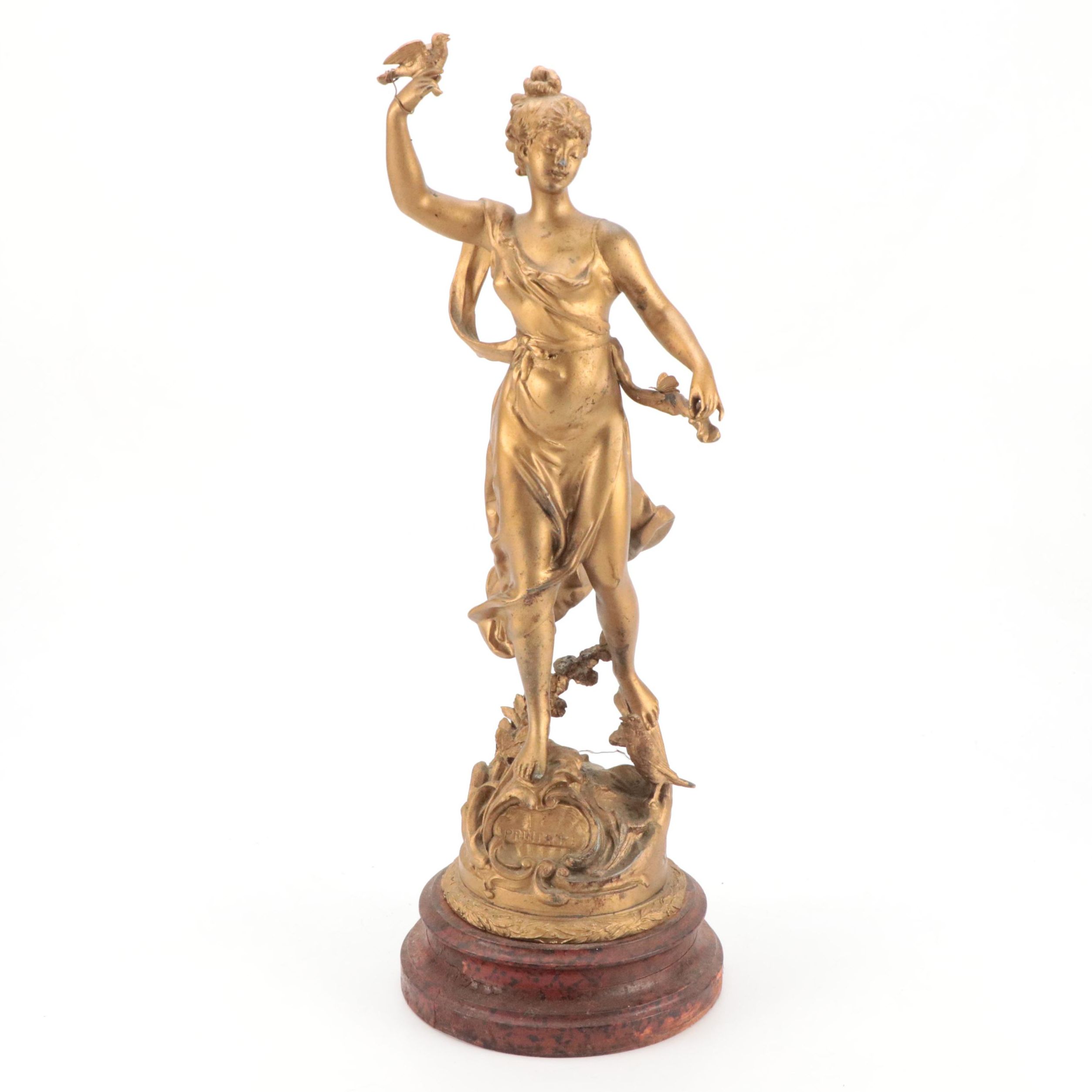 French Art Nouveau Gilt Spelter "Printemps" Statue after Émile François Rousseau