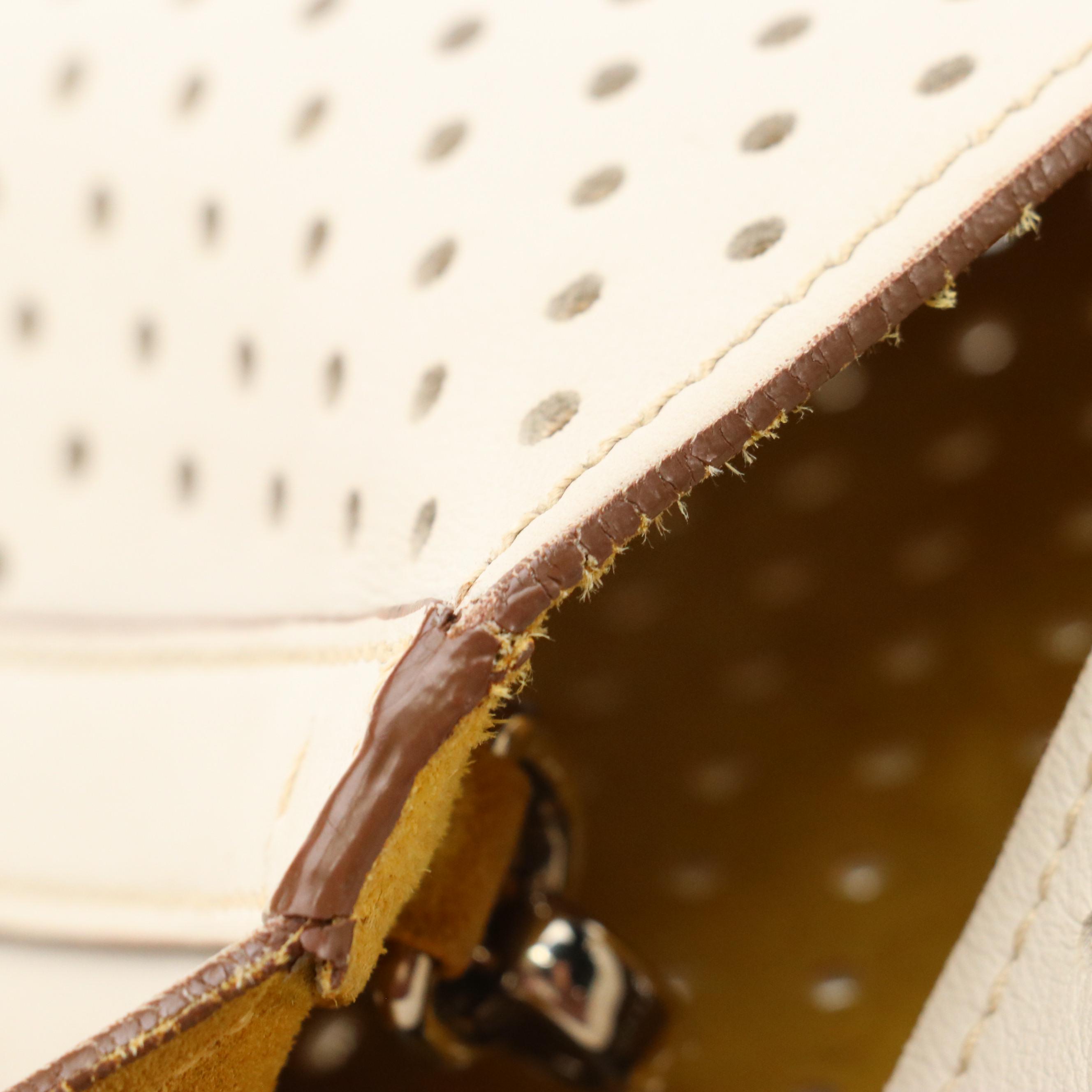 Prada Ivory Perforated Leather Two-Way Tote Bag and Zip Pouch