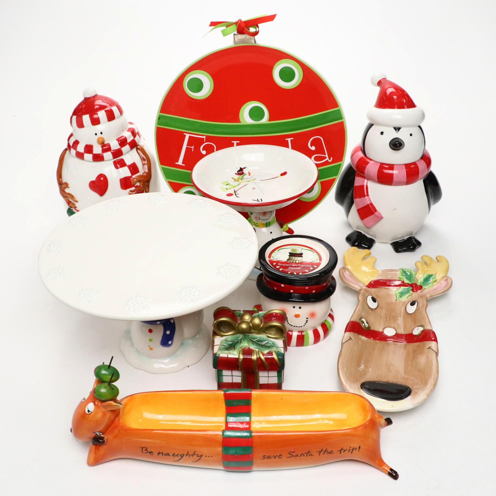 Target Ceramic Snowman Cake Stand with Fitz & Floyd Ceramic Box and More