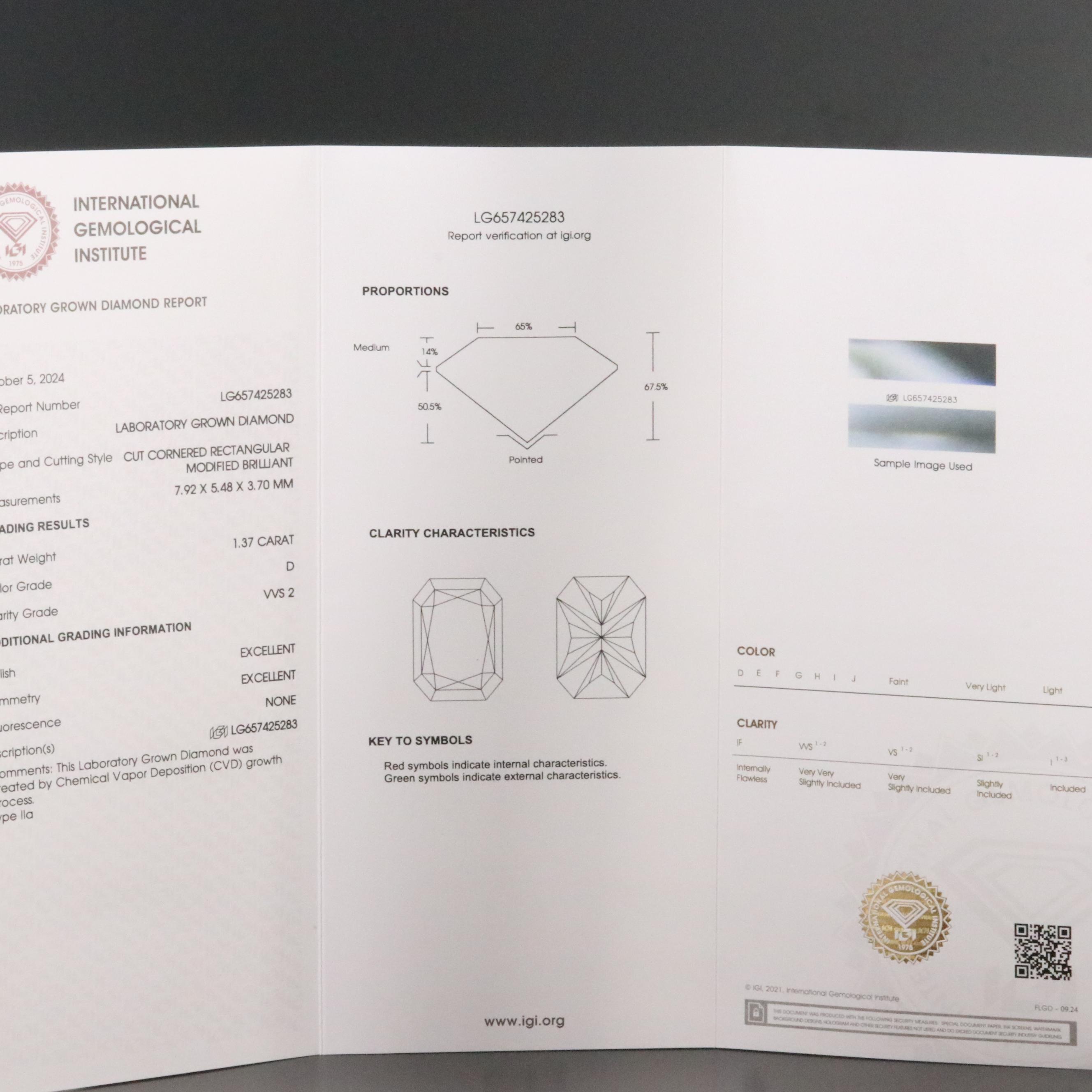 Loose 1.37 CT Lab Grown Diamond with IGI Report